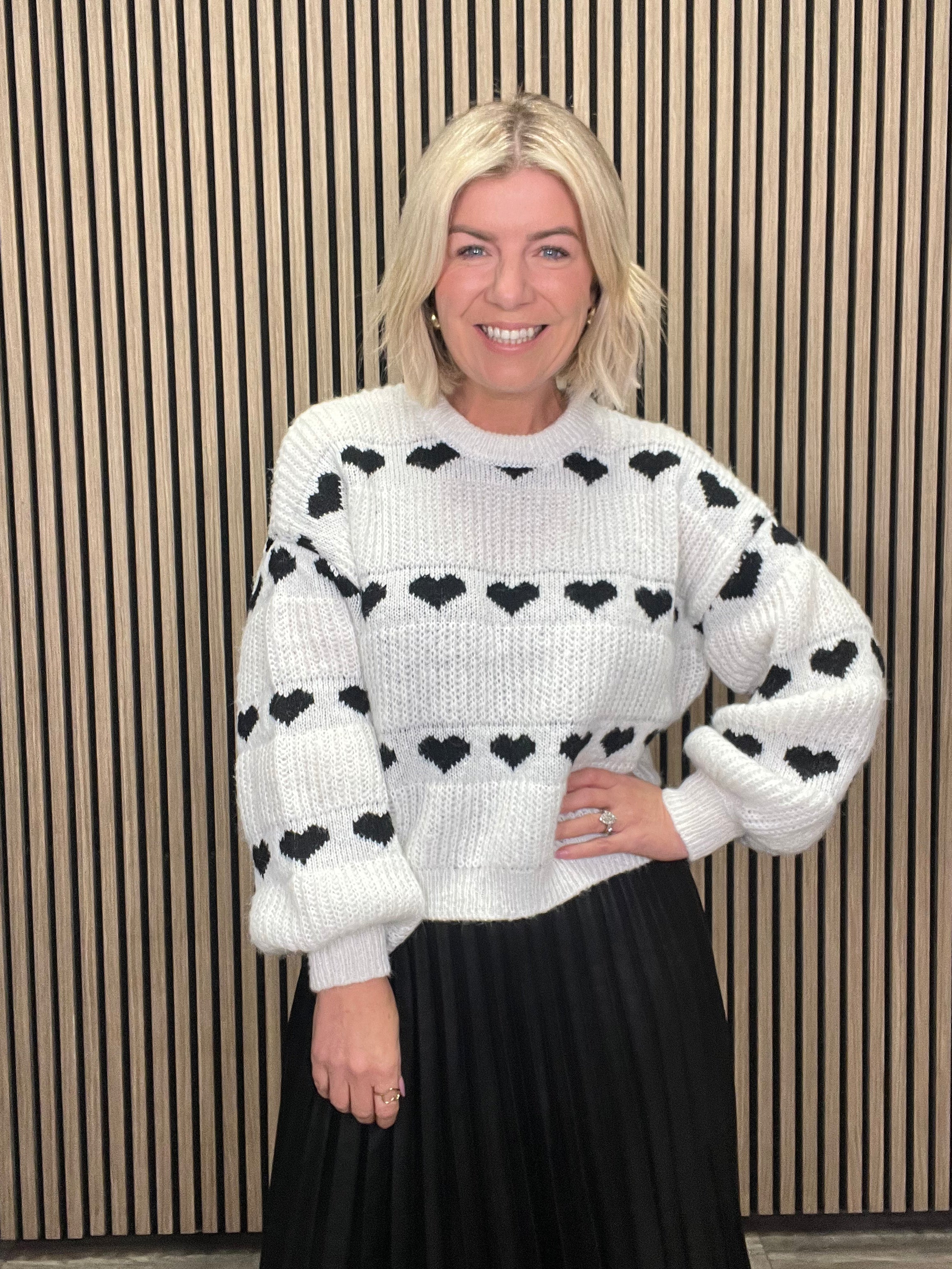 Nove Knit Jumper Sweater - Cloud Dancer & Black Heart Color Options | Cozy Winter Pullover for Women | Perfect for Casual Outings & Office Wear