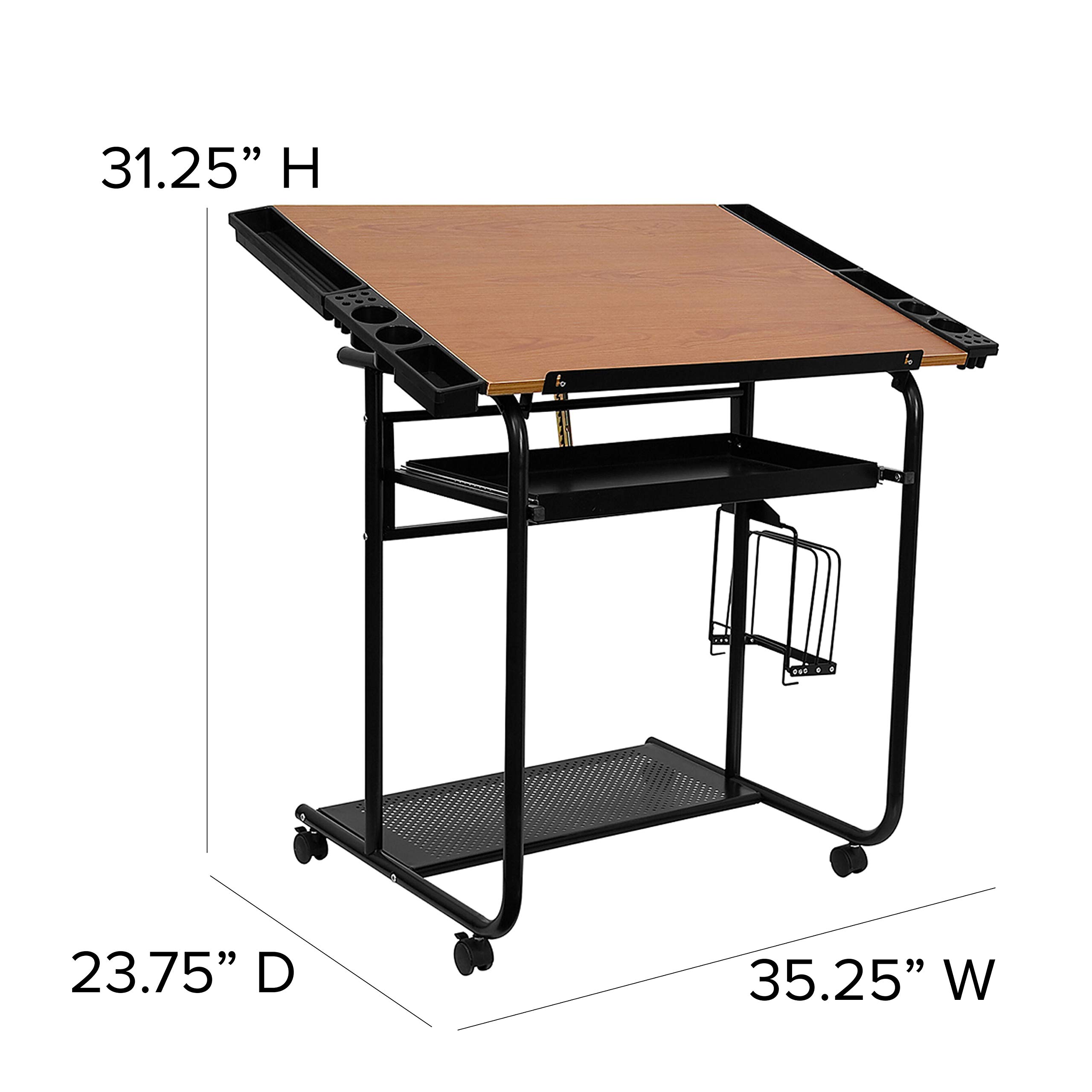 Adjustable Drafting Table with Dual Wheel Casters - EMMA & OLIVER Ergonomic Drawing Desk for Artists & Architects | Perfect for Home Studio, Office & Classroom Workspaces