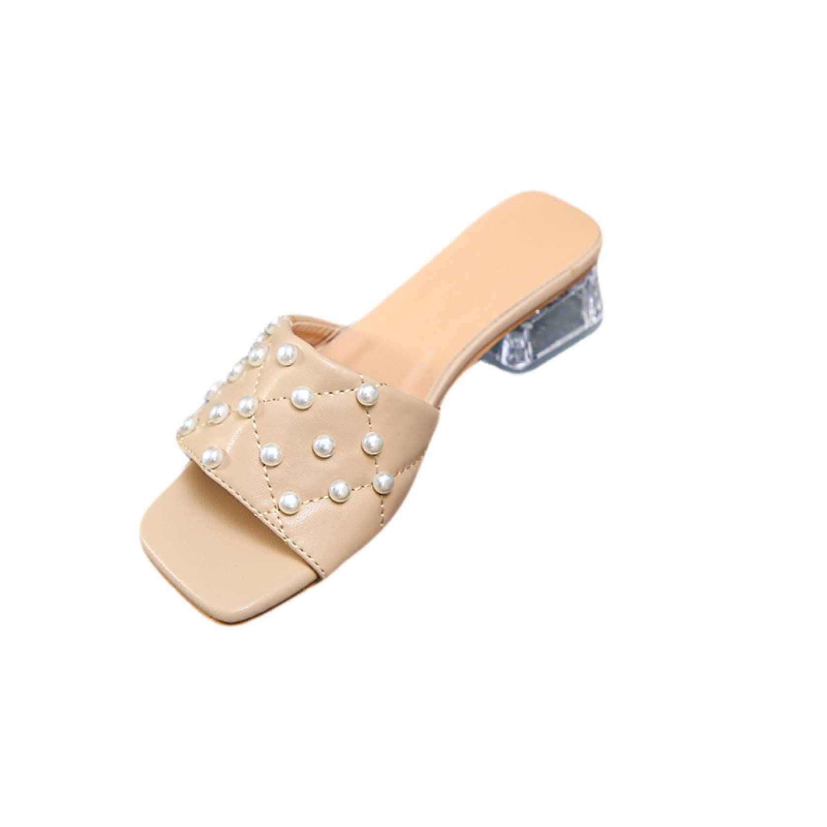Elegant Pearl Slide Heeled Sandals for Women - Backless Block Mid Heel Mule Dress Shoes | Perfect for Weddings, Parties & Summer Outfits