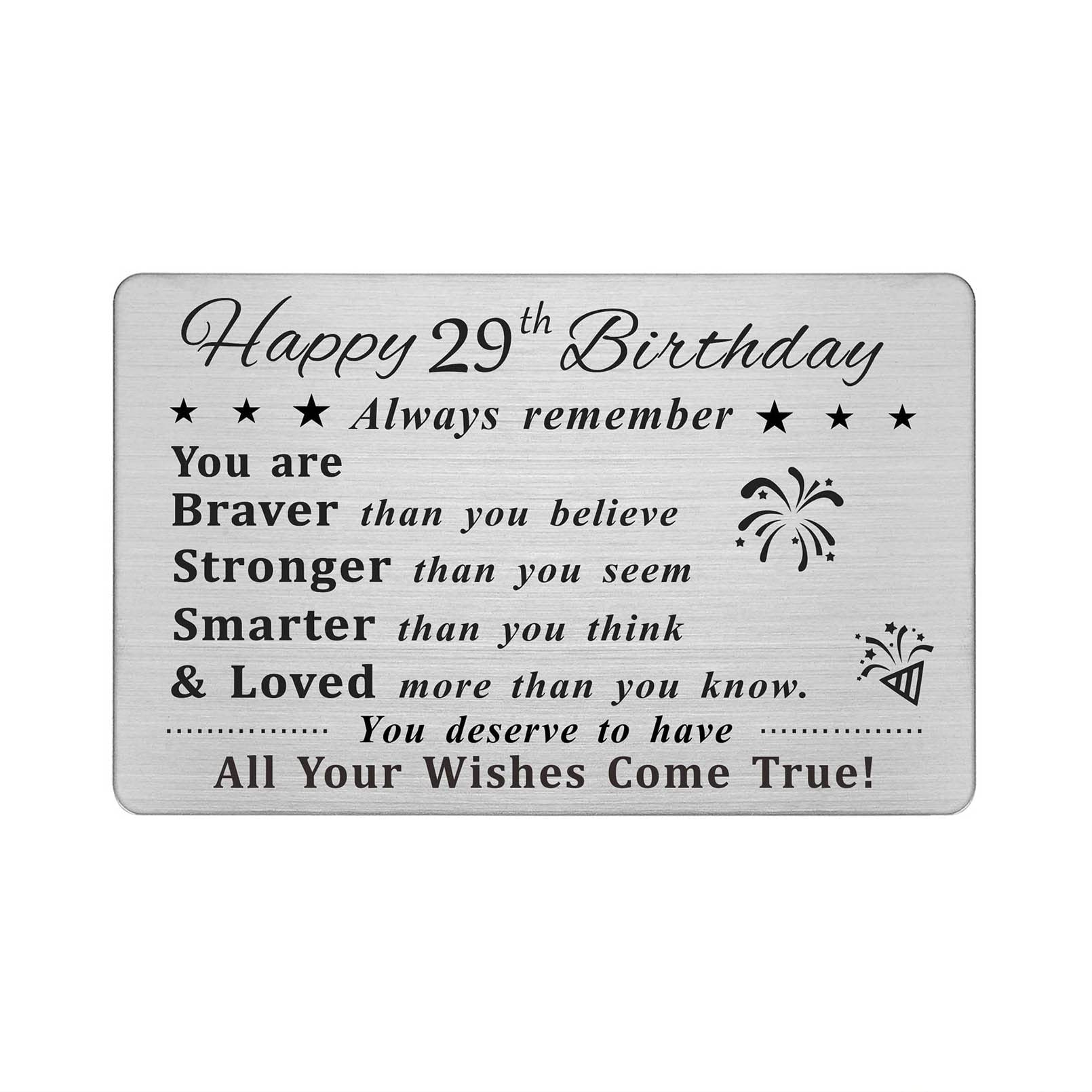 Happy 29th Birthday Card - Engraved Steel Wallet Gift for Men & Women - Perfect for Anniversary, Graduation & Special Occasions