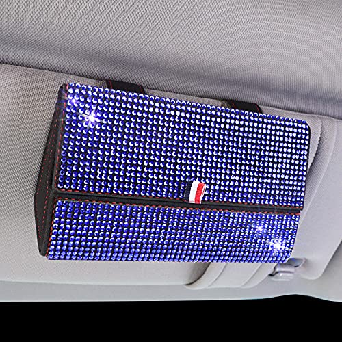 **Blue Diamond Glitter Sunglasses Case for Car - Crystal Glasses Holder with Sun Visor, Auto Interior Accessories - Perfect for Driving, Travel & Daily Storage**