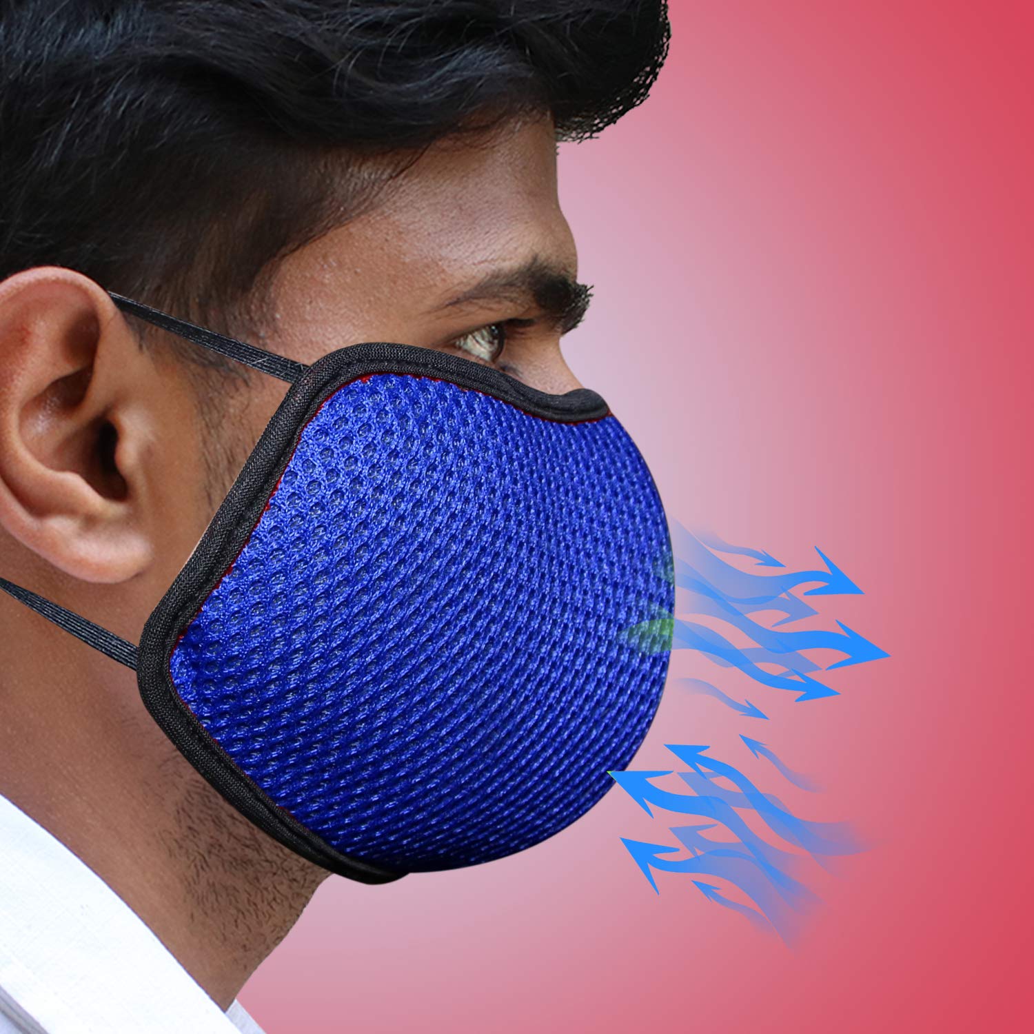 ORILEY ORSM35 Air Mesh 4-Layer Face Mask with Adjustable Headband - Breathable, Washable & Reusable Nose Mouth Protection Cover for Men & Women (Dark Blue, 1 Piece) - Perfect for Daily Commute, Travel, Work & Outdoor Activities