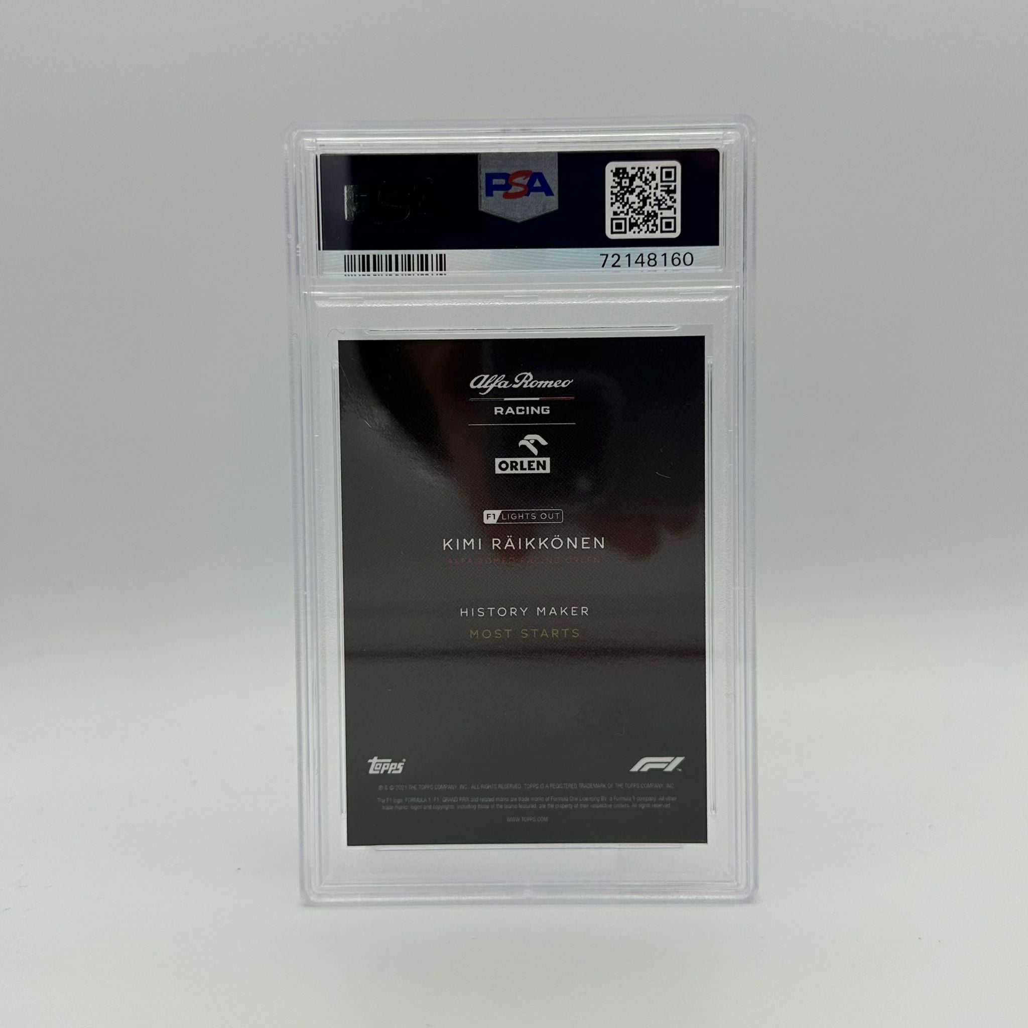 PSA 9 Graded 47/75 Kimi Raikkonen History Maker Trading Card - Rare Collectible for F1 Fans & Sports Memorabilia Enthusiasts (Perfect for Display, Investment, and Racing Memorabilia Collections)