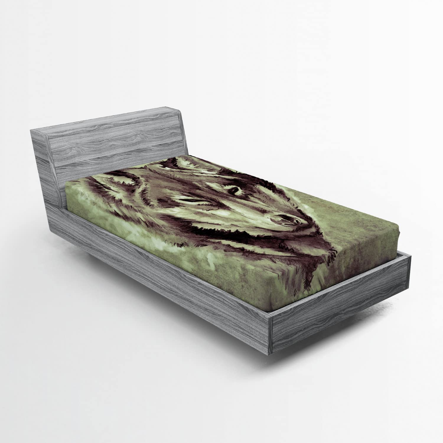 Ambesonne Wolf Tattoo Fitted Sheet - Twin XL, Black & White for Winter Bedding
