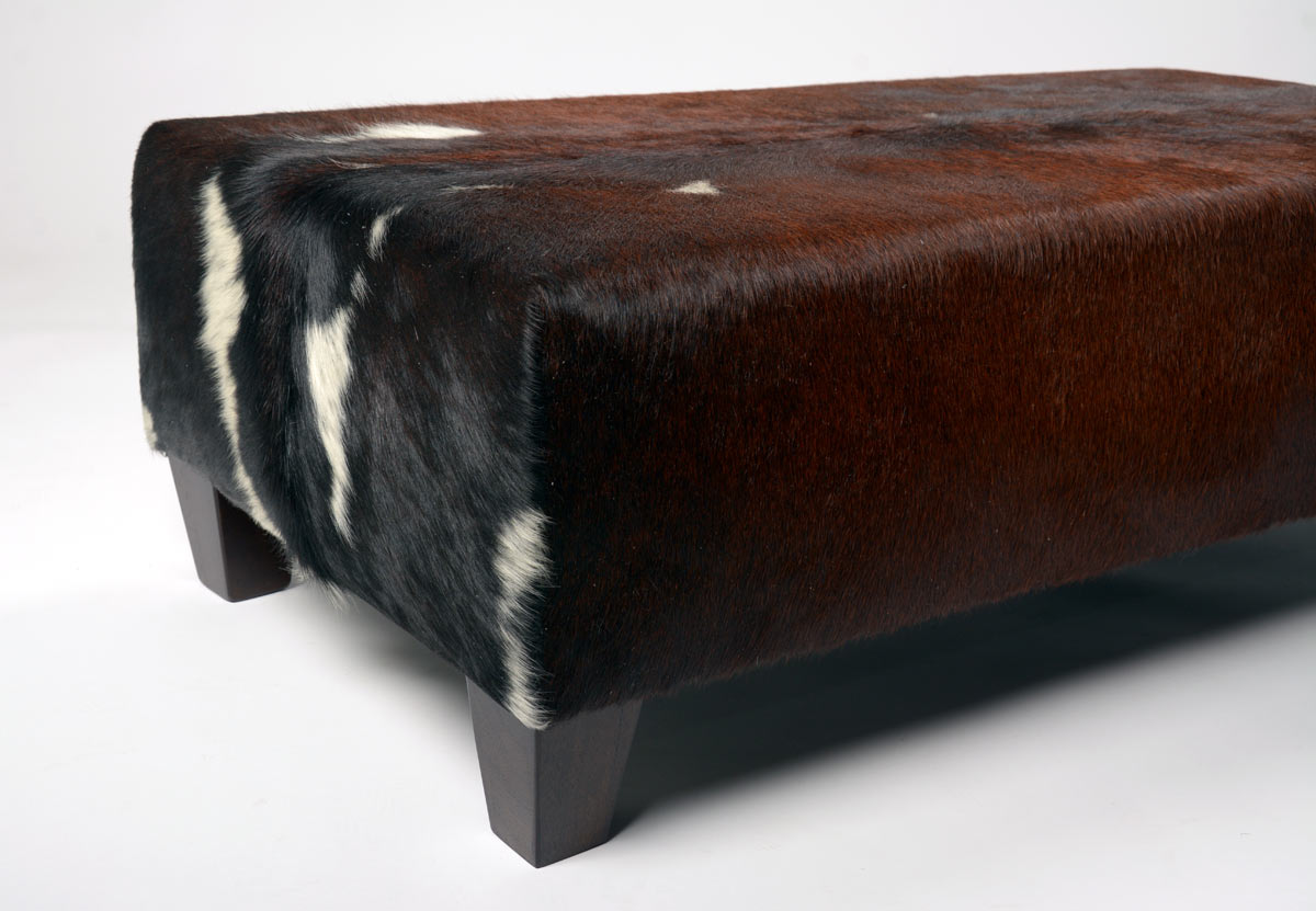 Premium Cowhide Ottoman with Solid Wood Legs - 47