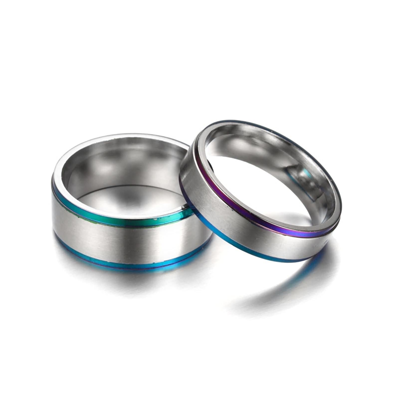 Women's Silver Rings with Colorful Line Edges - Stainless Steel Couple Rings for Wedding, Anniversary & Romantic Gifts | Durable & Hypoallergenic Jewelry