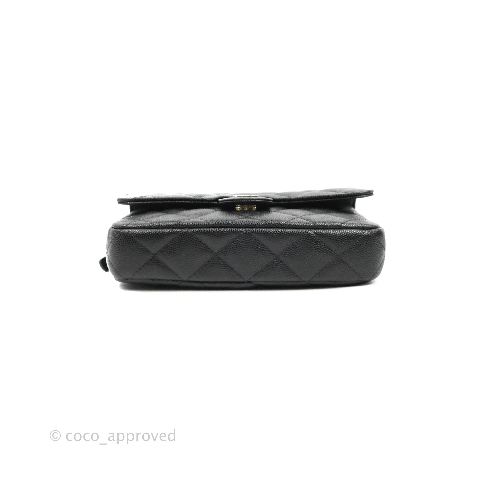 Chanel Classic Flap Phone Holder With Chain - Black Caviar Leather & Gold Hardware 22A - Luxury Phone Crossbody Bag for Women, Perfect for Parties & Daily Use