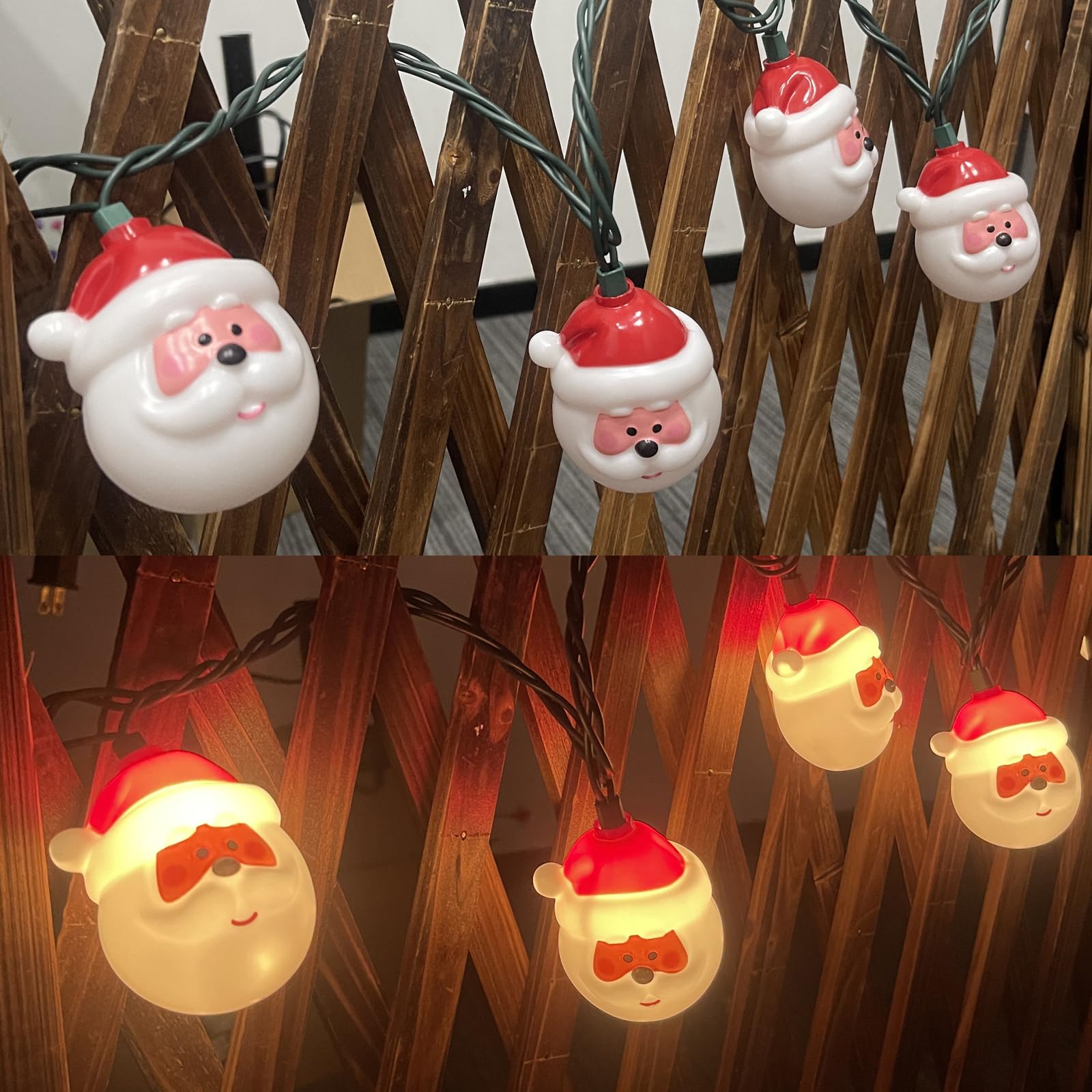 SUNSGNE 8.5FT Christmas Santa Claus String Lights - 10 Cute Cartoon Santa Head LED Lights with Green Wire, Connectable Indoor Holiday Decor for Home, Party, Xmas Tree, Fireplace & Window Decoration