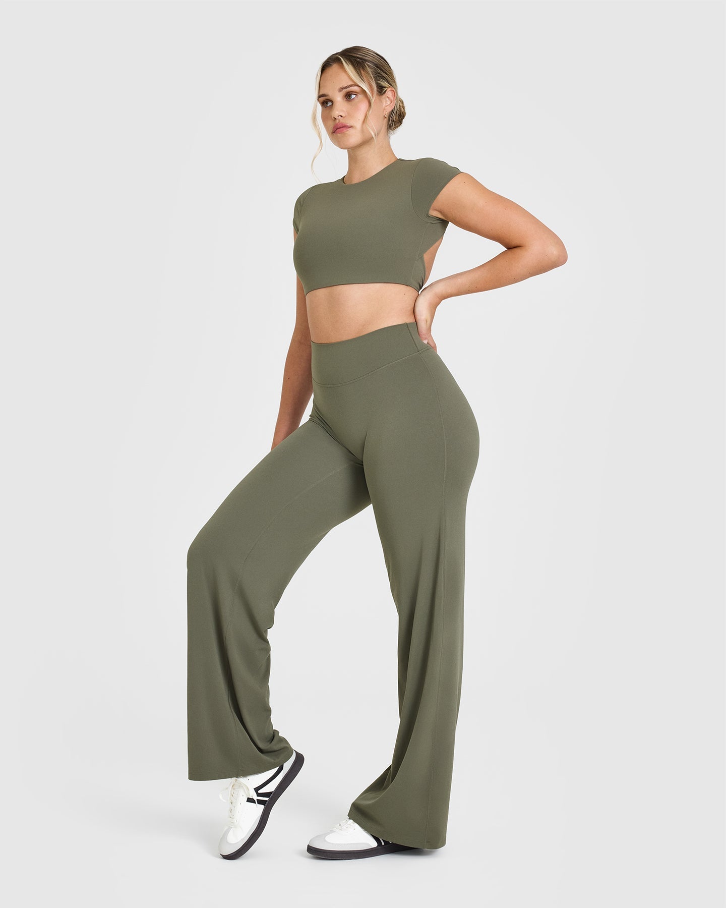 SoftMotion™ Short Sleeve Crop Top Women's Fashion - Alpine Green Yoga Shirt | Breathable Workout Top for Yoga, Gym & Casual Wear