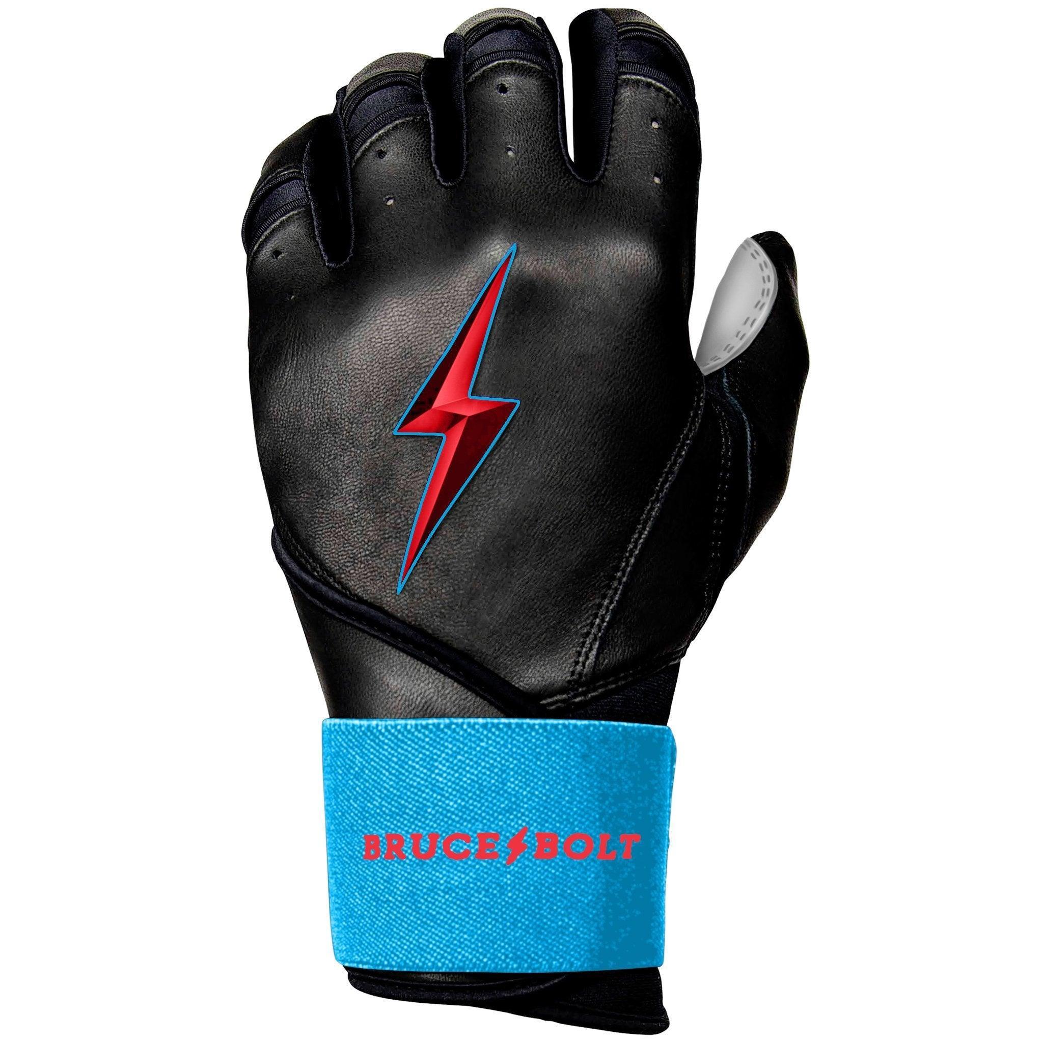 Bruce Bolt PREMIUM PRO BRINSON Series Long Cuff Batting Gloves for Baseball & Softball - Black | Durable Grip & Wrist Support for Training & Games