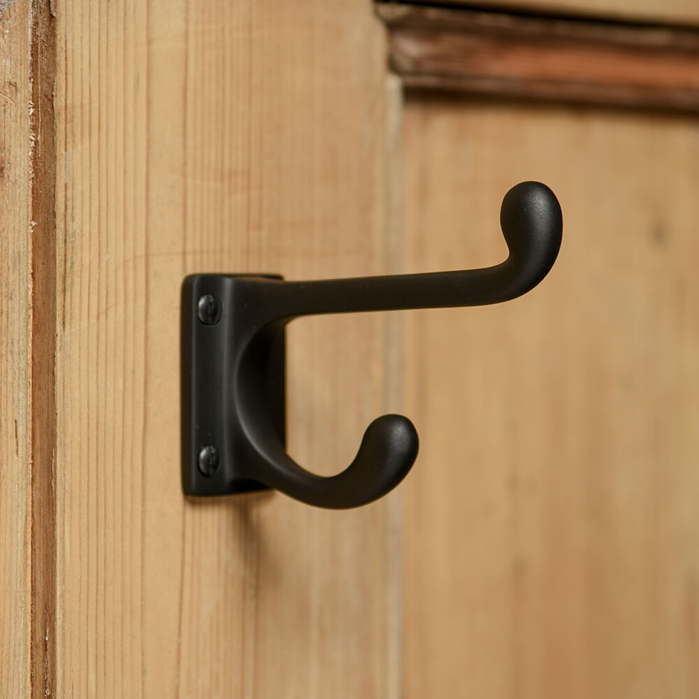 Zero Black Double Coat Hook - Heavy Duty Wall Mounted Hooks for Hanging Coats, Hats & Bags - Perfect for Entryway, Mudroom & Bathroom Organization