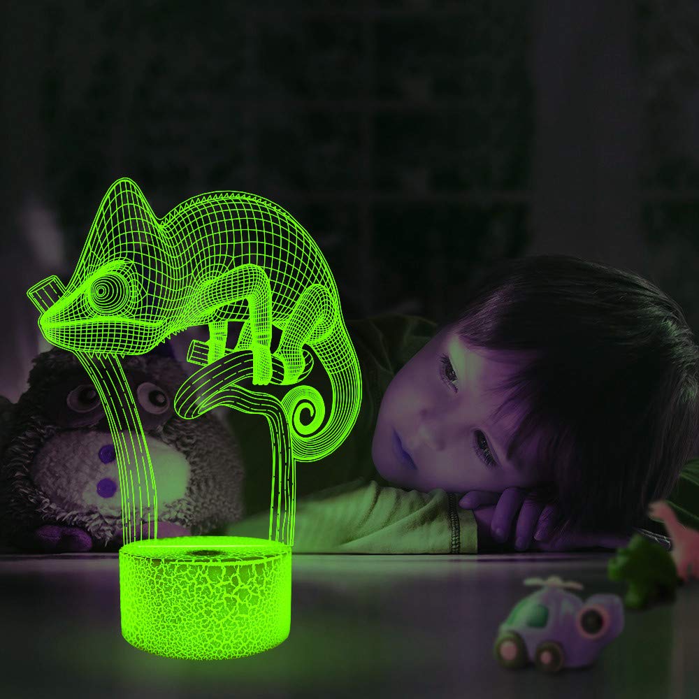 3D Lizard Night Light LED Touch Switch Desk Lamp - 7 Color Changing Optical Illusion Table Lamp for Kids Room, Christmas Decor, Birthday Gift & Home Decoration | Perfect for Bedroom, Nursery, Party Favors and Themed Decorations