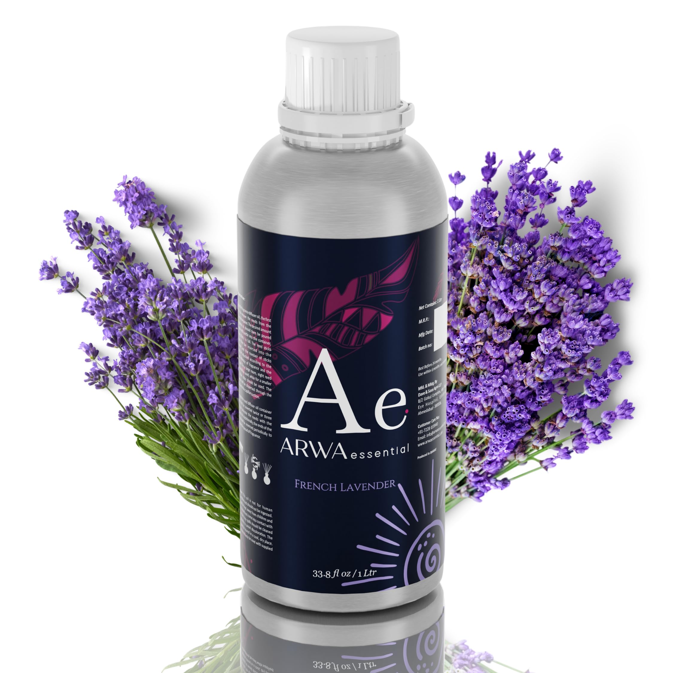 ARWA 1L Essential French Lavender Oil - 100% Pure Natural Aromatherapy Oil for Relaxation, Massage, Stress Relief | Premium Grade for Diffusers, Candles, Soap Making | Perfect for Spa, Yoga, Meditation & Home Fragrance | Fragrance Oil Gift Set