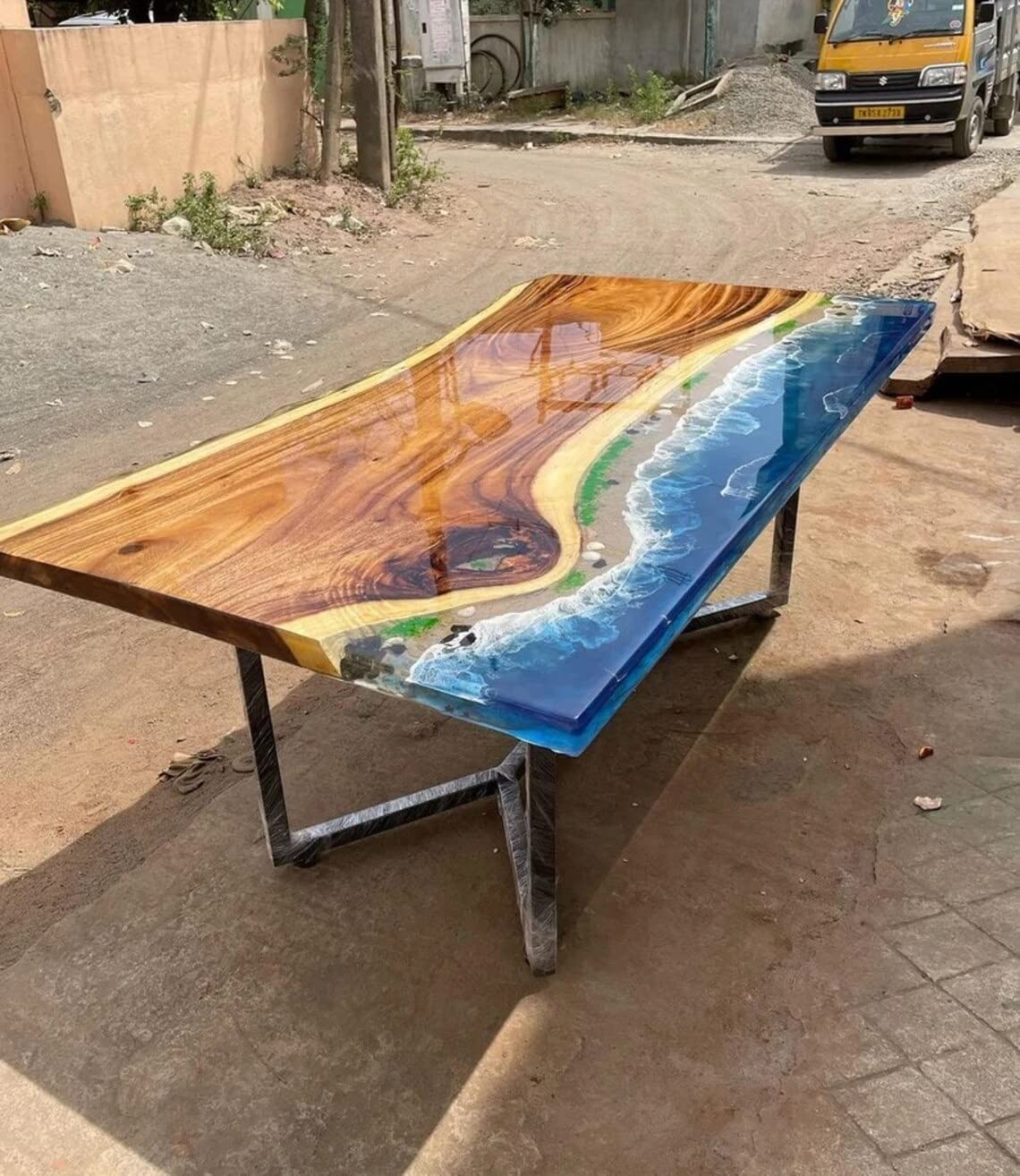 Custom Epoxy Resin River Table Top - 36 x 20 Inches Wooden Dining & Coffee Table Top for Indoor/Outdoor Use - Handmade Artisan Home Decor for Living Room, Patio, or Office (Stand Not Included)