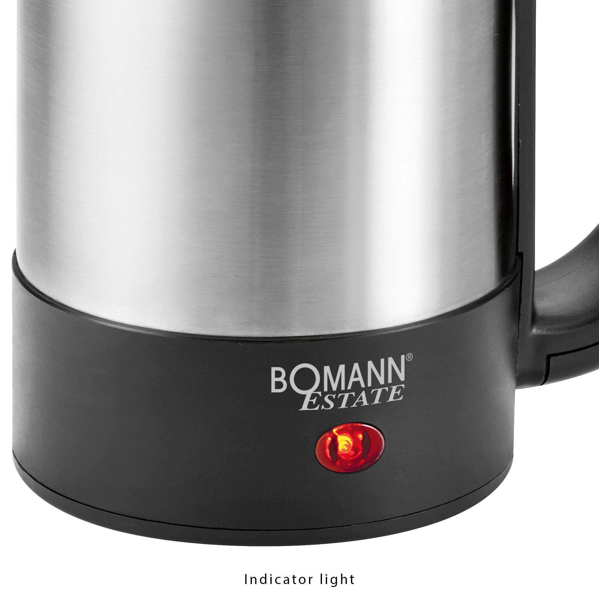 Bomann® WKR 1162 CB Compact 0.5L Travel Electric Kettle with Concealed Heating Element & 2 Cups - Stainless Steel Mini Kettle for Office, Dorm, Camping & Hotel Use