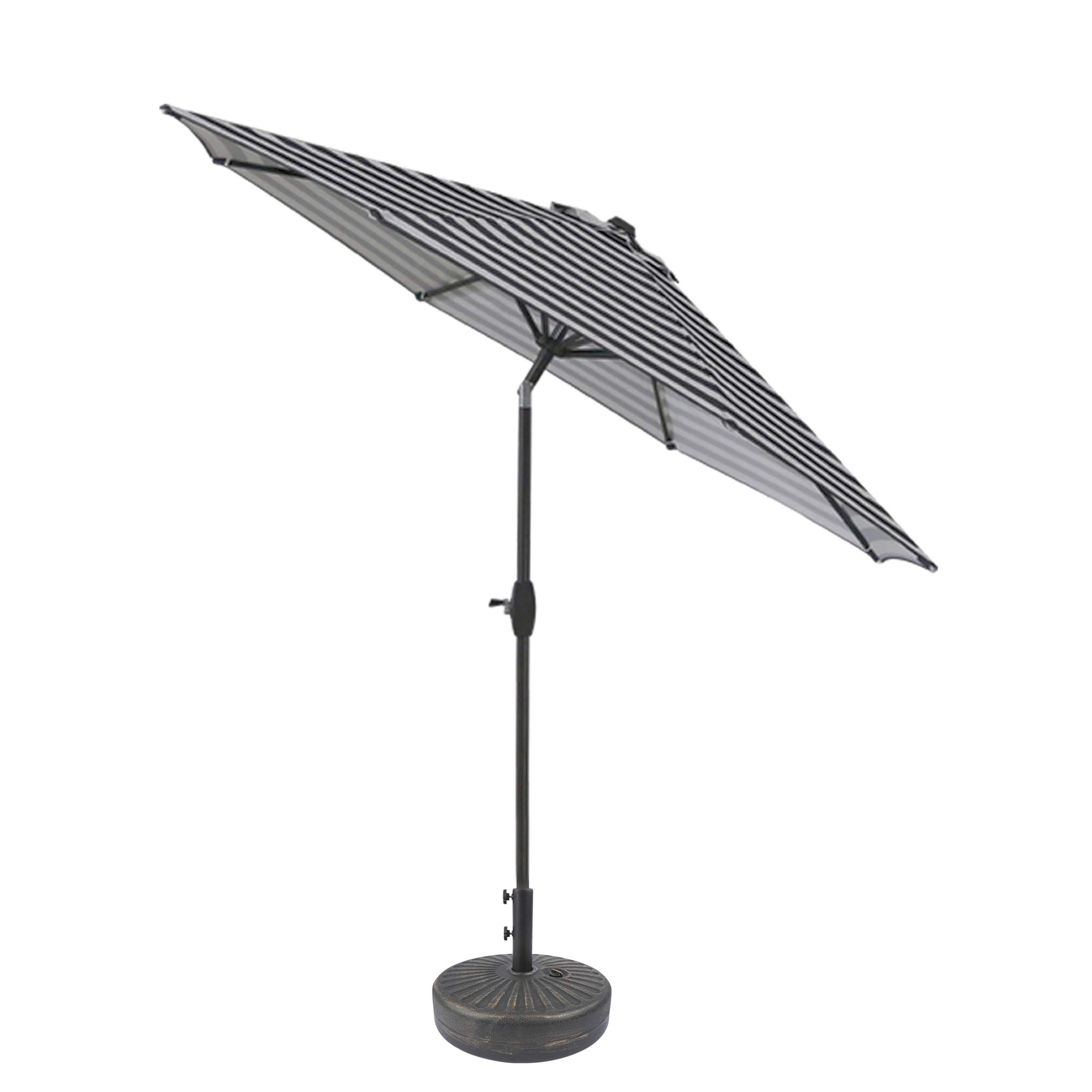 WestinTrends 9 Ft Outdoor Patio Market Umbrella with Bronze Base - Waterproof Sun Shade for Poolside, Garden, and Backyard (Gray/White)