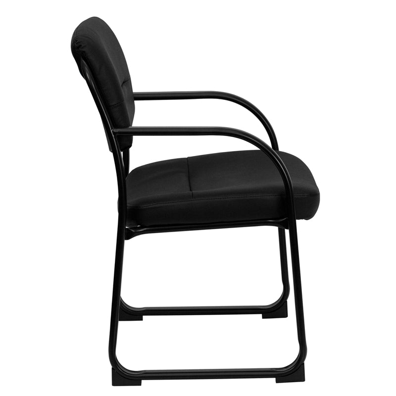 Premium FLASH Donny Black LeatherSoft Executive Side Reception Chair with Sled Base - Ergonomic Office Chair for Reception Areas, Waiting Rooms & Lobby Seating