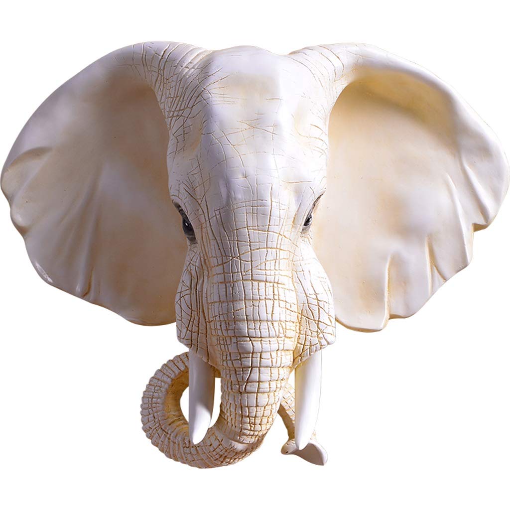 White Faux Elephant Head Wall Decor - Handcrafted Animal Wall Sculpture & Mount Art for Living Room, Bedroom, or Office Background Decoration - Unique Wall Charmers & Home Décor Accessories