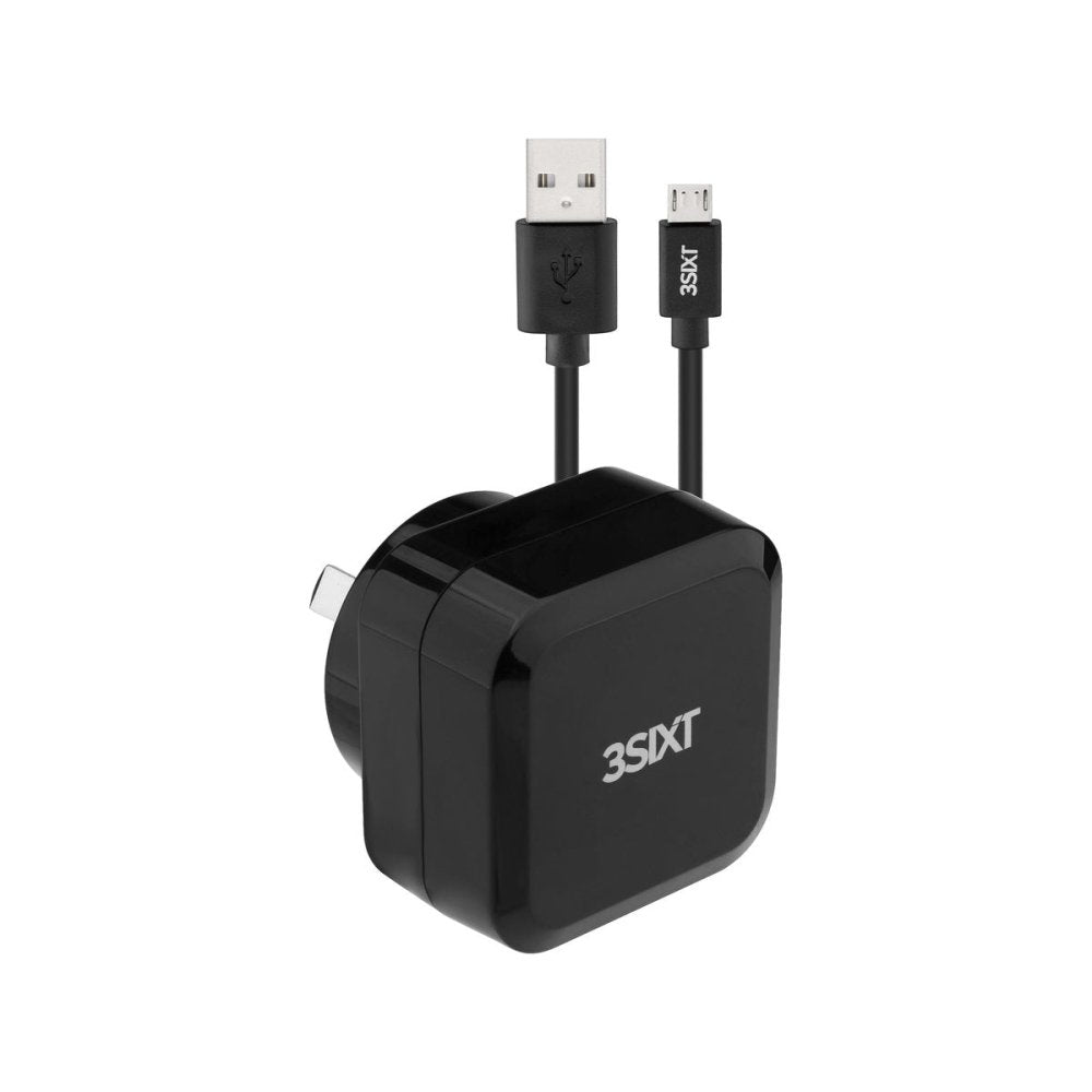 3sixT Fast Wall Charger with 5.4A Output & 1m Micro USB Cable - Quick Charge for Smartphones, Tablets, Power Banks - Perfect for Home, Office, Travel Charging Needs