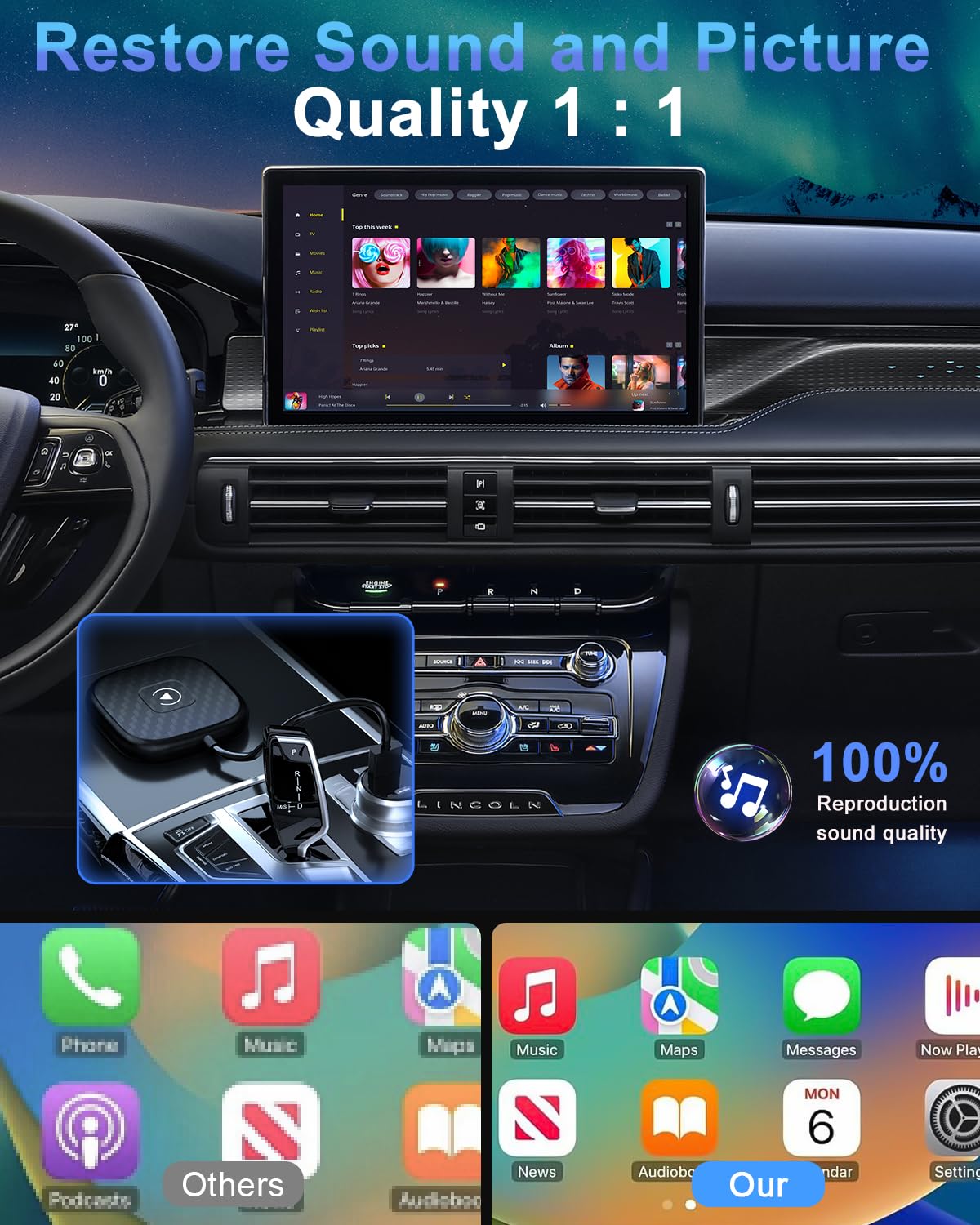 Wireless CarPlay Adapter - Convert Wired to Wireless CarPlay Dongle for iPhone iOS 10+ | Plug & Play | Compatible with Cars 2016+ | Carbon Fiber Design | Perfect for Hands-Free Driving & Music Streaming