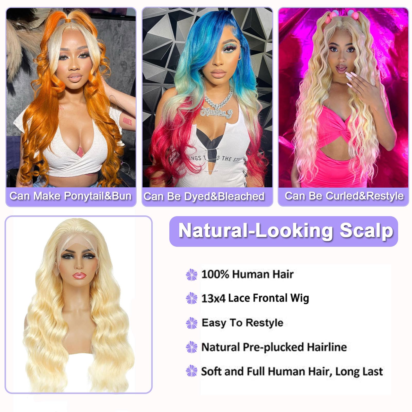 13x6 Lace Front Wig Human Hair 200% Density Blonde - 28 Inch Pre Plucked 12A Blonde Body Wave Human Hair Wig for Women | Daily Wear, Cosplay, Parties & Special Occasions
