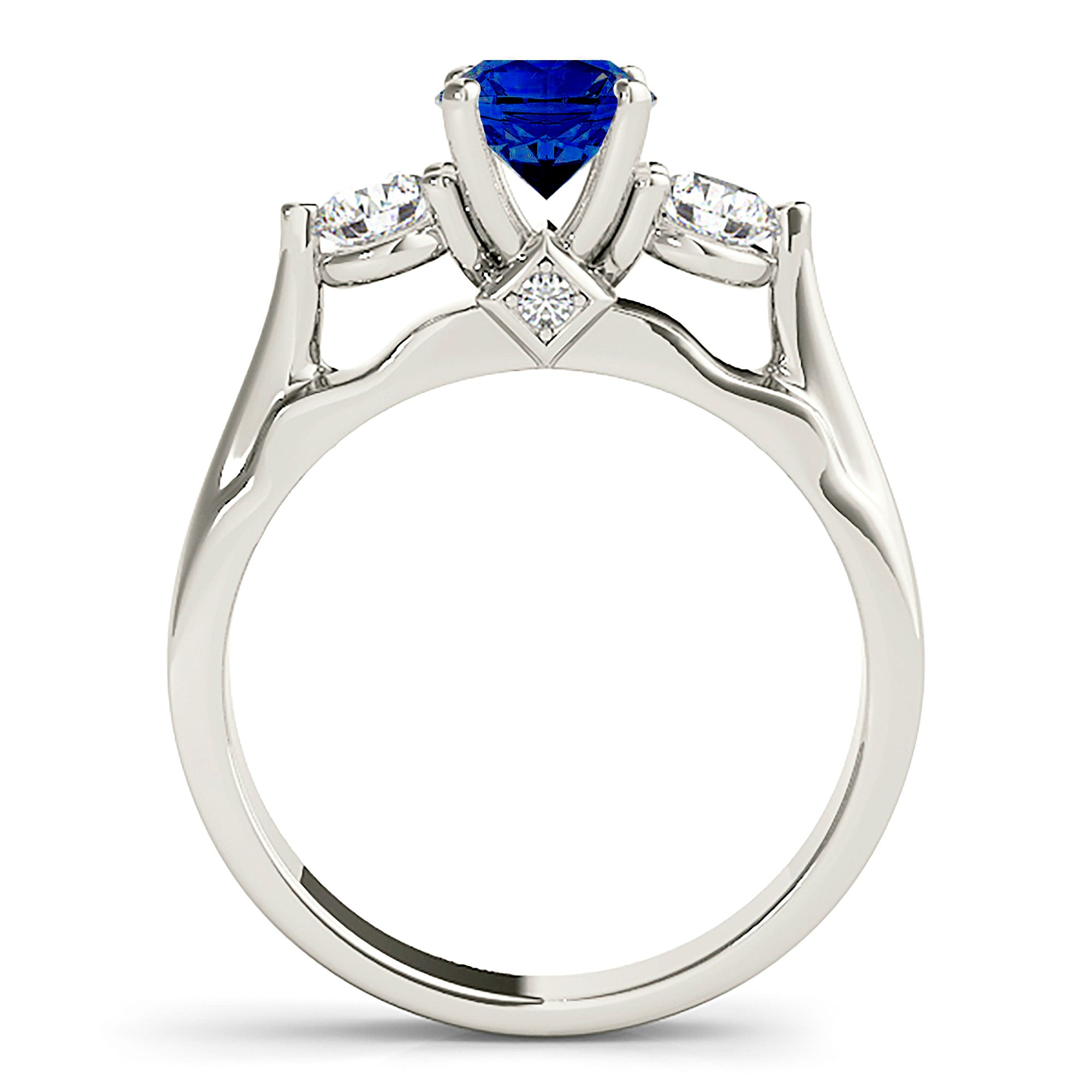 1.35 Carat Genuine Blue Sapphire Three Stone Ring - Elegant Engagement, Wedding, Anniversary Jewelry Gift for Her