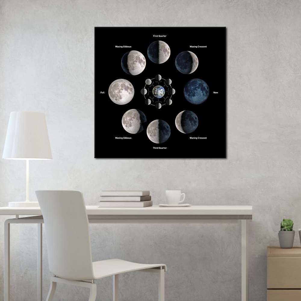 Black White Moon Phases Canvas Wall Art - Astronomy Decor for Home Office