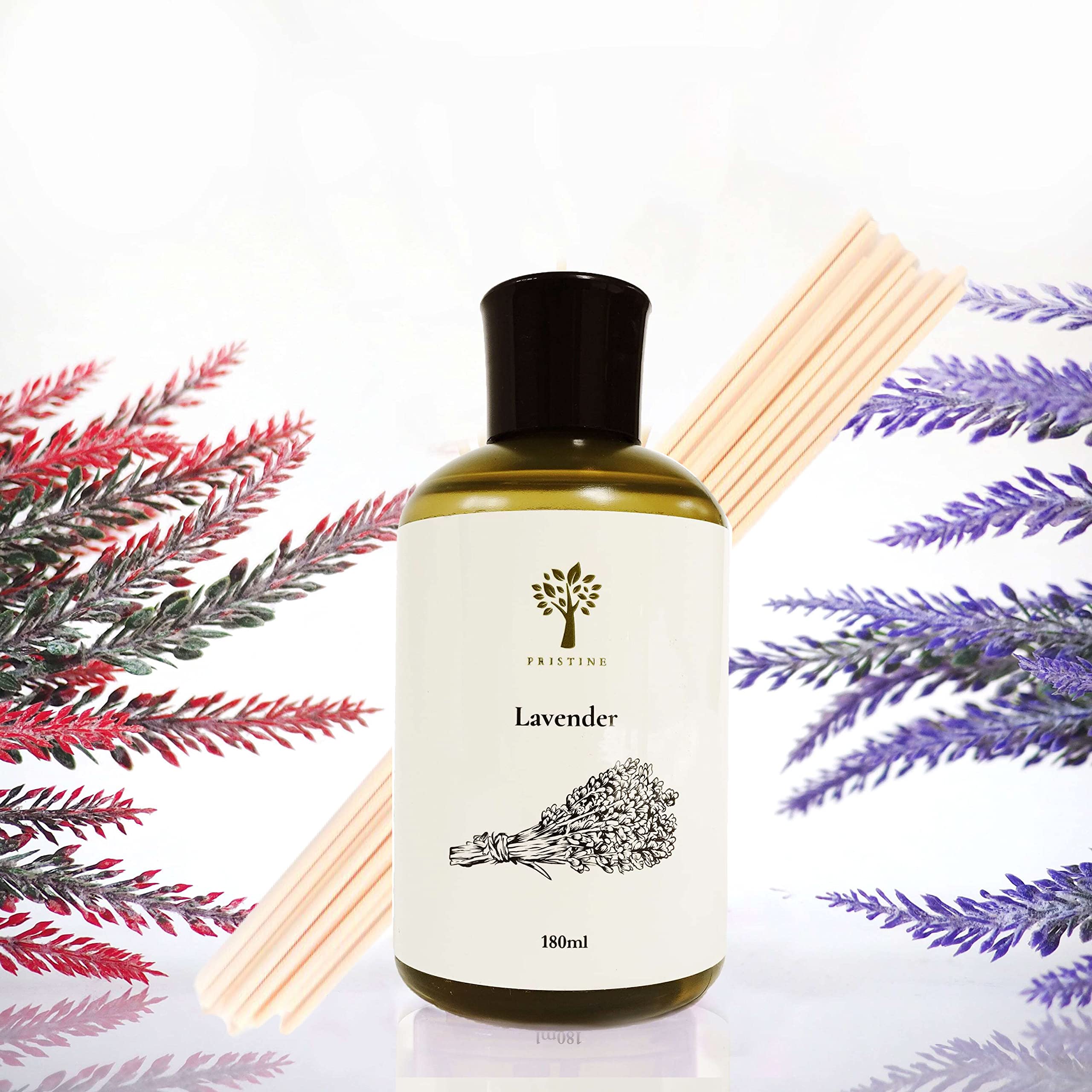 PRISTINE Lavender Dream Diffuser Refill with Free Reed Sticks | Natural Lavender & Eucalyptus Essential Oil for Aromatherapy | Home Fragrance Set for Bedroom, Bathroom & Living Room Relaxation