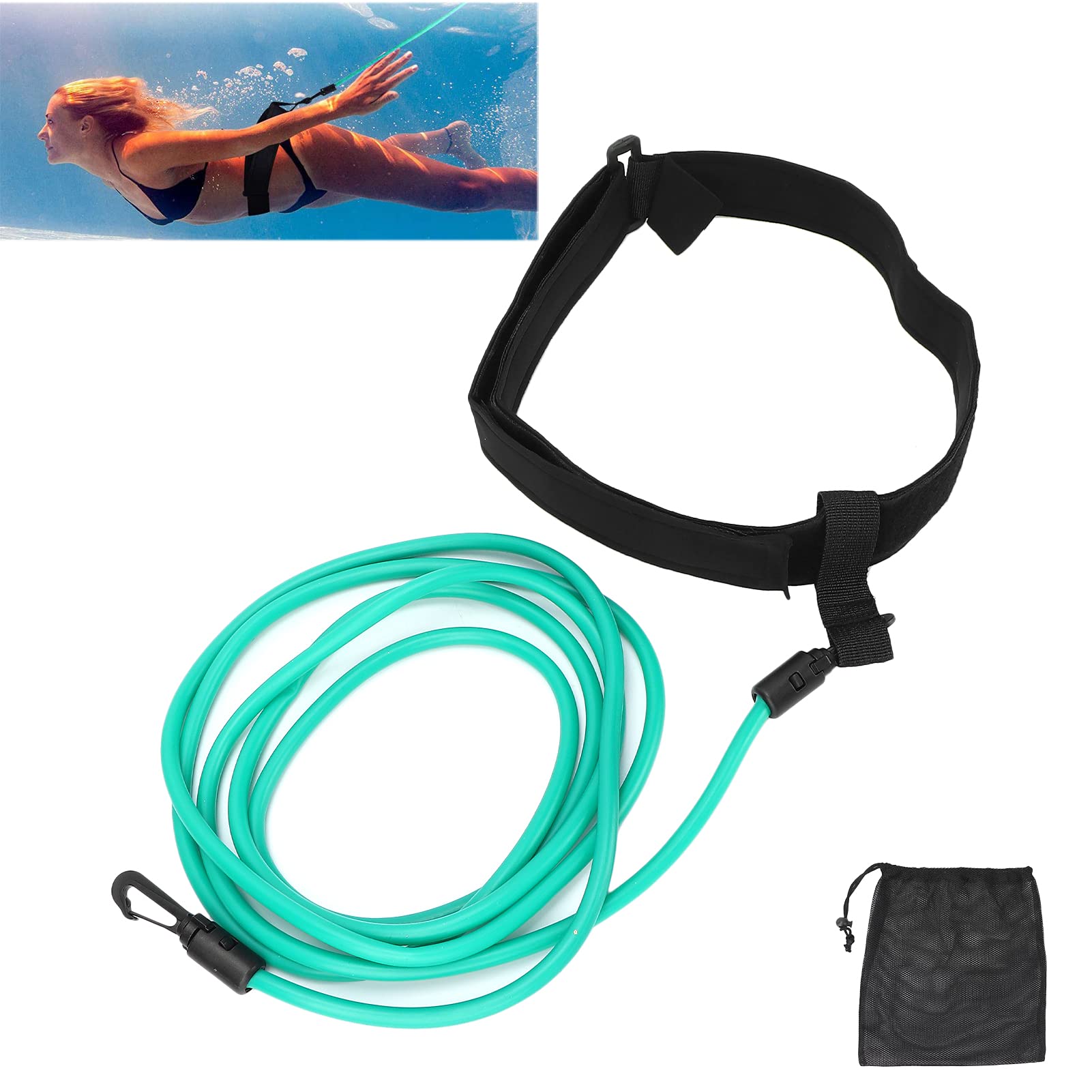 Elastic Swim Training Belt - 10.5ft Adjustable Swim Exercise Belt with Rope for Pool Training & Fitness | Perfect for Lap Swimming, Water Aerobics & Swim Team Practice