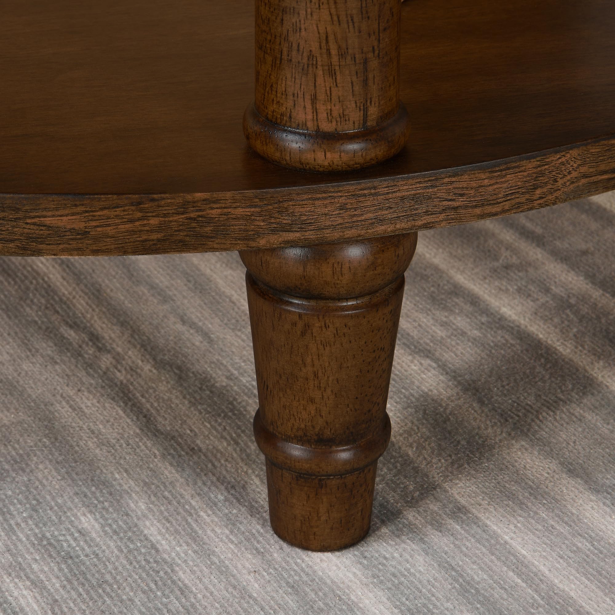 LEEMTORIG 3-Tier Round End Side Table with Storage Shelf - Solid Wood Nightstand, Mid-Century Modern Bedside Table for Bedroom, Living Room, Office - Easy Assembly Walnut Brown - Perfect for Small Spaces, Apartment Decor & Reading Nook Accessories