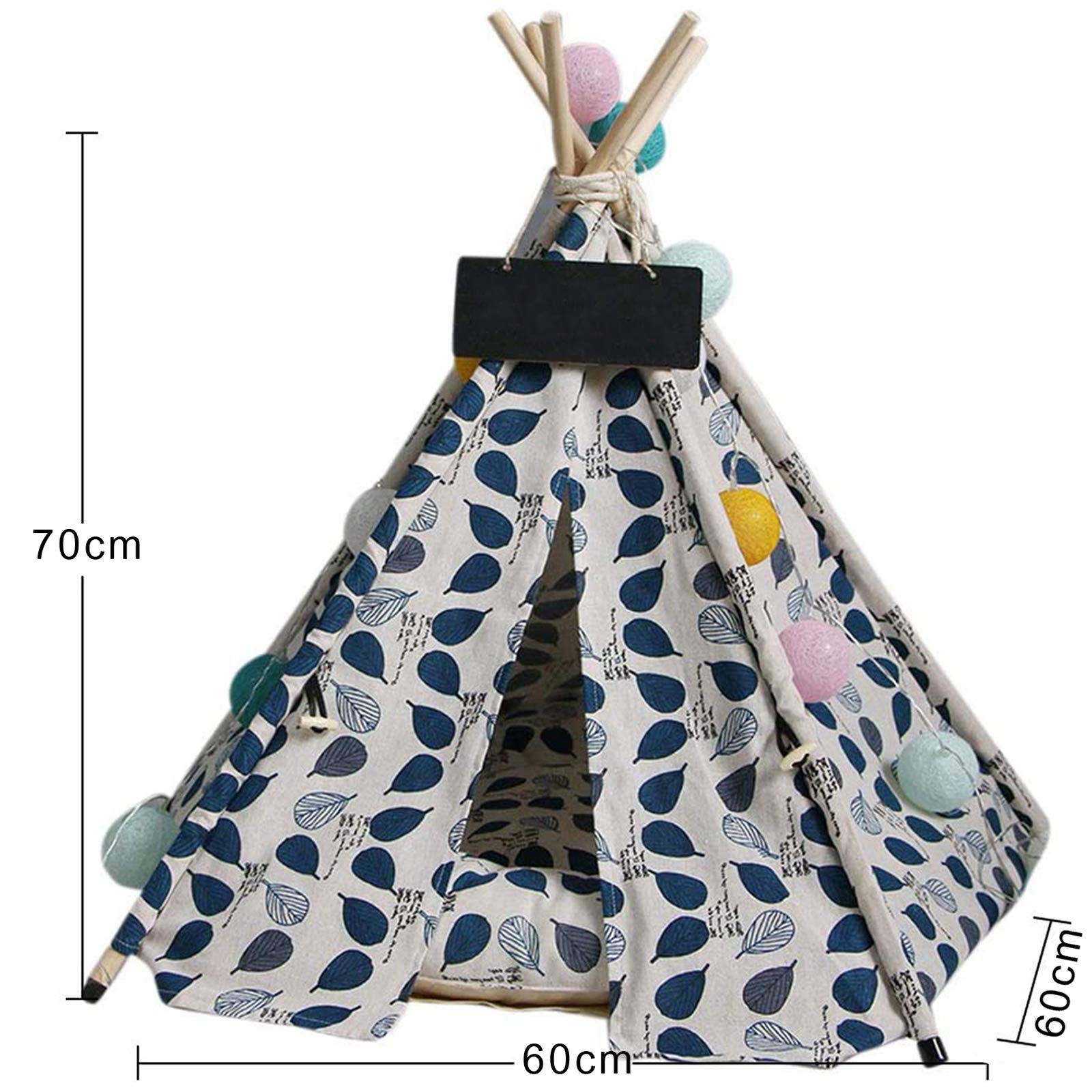 Portable Pet Tent Teepee Dog Bed with Removable Washable Cushion for Dogs, Puppies & Cats - Foldable Canvas Dog House & Indoor/Outdoor Small Animal Play Kennel - Perfect for Camping, Travel & Home Use
