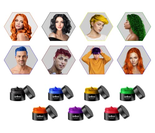 UrbanX Washable Hair Coloring Wax - Temporary Hair Dye & Styling Cream for Men & Women - Natural Ingredients, 7 Color Set - Perfect for Cosplay, Parties & Medium Hairstyles
