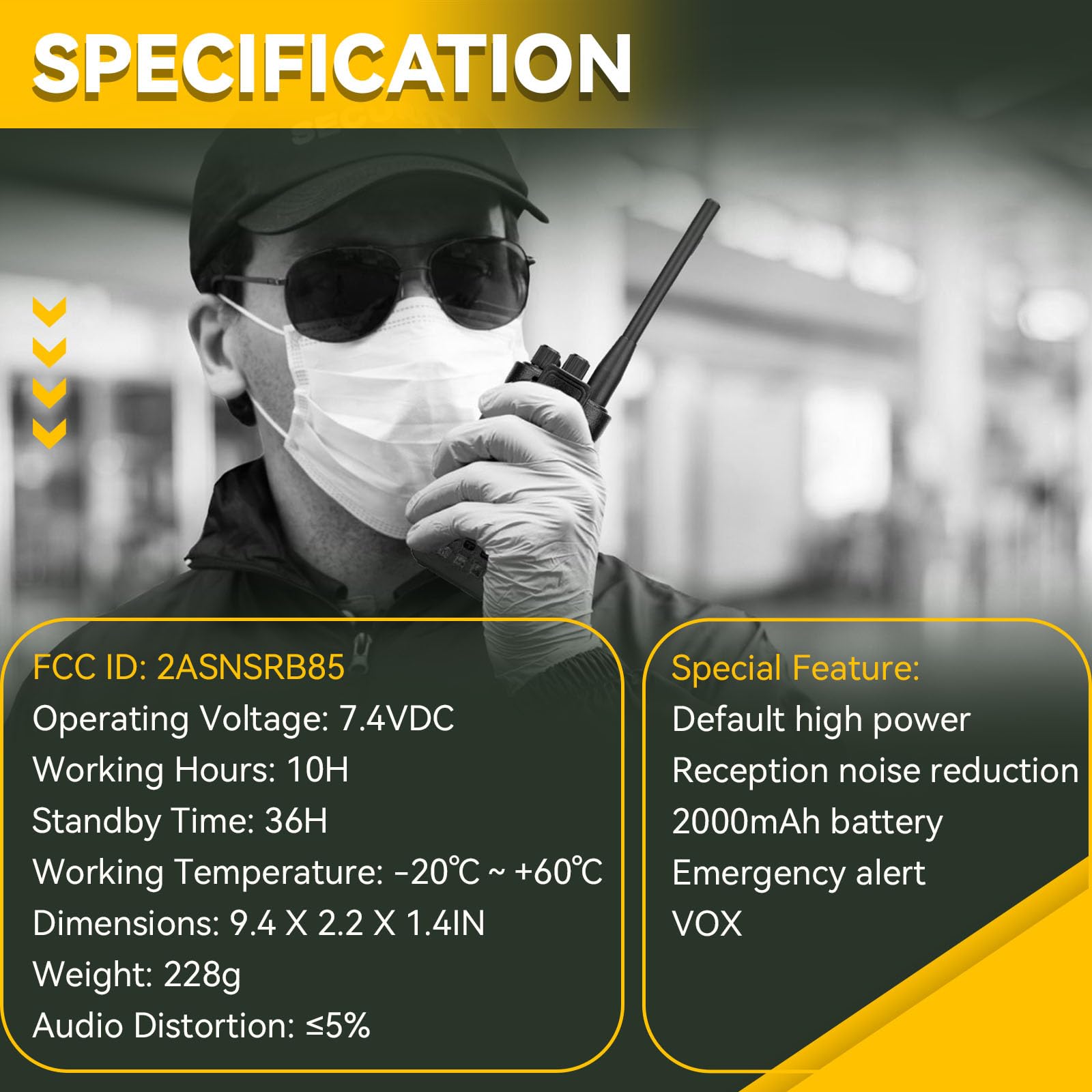 Retevis RB85 Long Range Two-Way Radios with Noise Cancellation - 16 Channels, 2000mAh Rechargeable Battery, High Power Walkie Talkies for Adults (6 Pack) - Ideal for Commercial Use, School Security, Construction Sites, and Outdoor Adventures