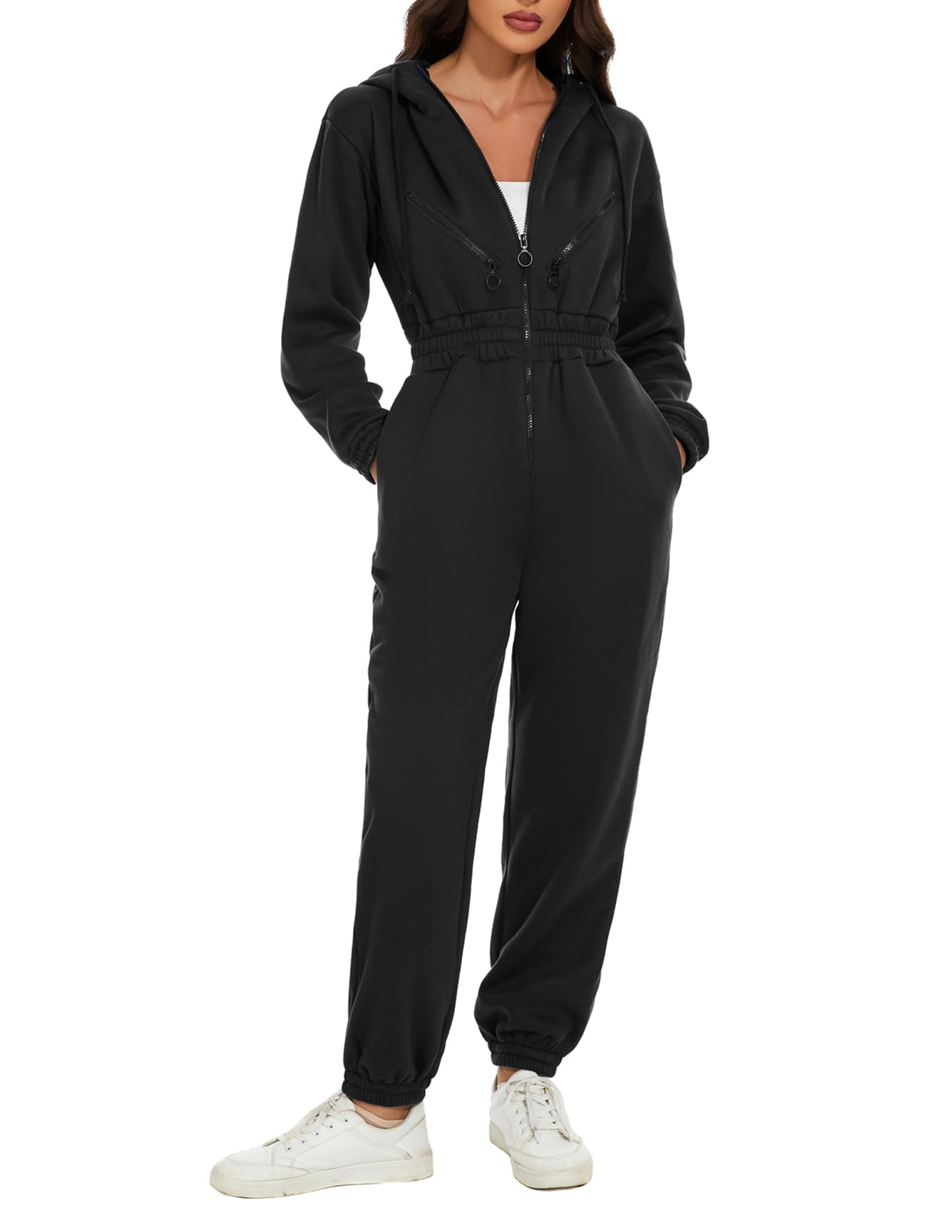 COZYPOIN Women's Fleece Jumpsuit - Soft One Piece Outfit with Hoodie, Tracksuit Onesie Romper for Lounge & Sleep | Cozy Winter Wear for Home, Travel & Casual Outings