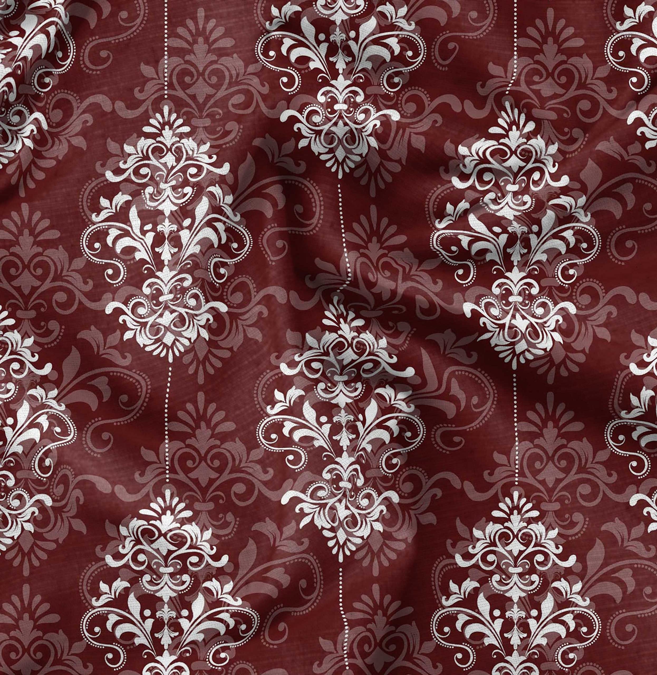 Soimoi Moss Georgette Brown Fabric by The Yard - 42 Inch Wide Filigree Damask Print Material for Dresses, Curtains & DIY Projects - Elegant Printed Fabric for Sewing, Crafting & Home Decor