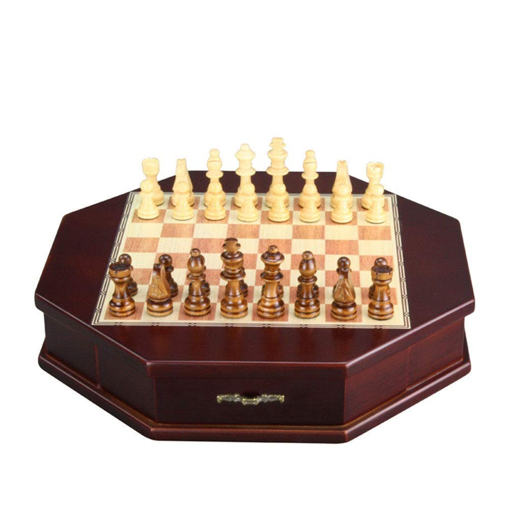Premium Octagonal Wooden Chess Set with Handcrafted Pieces & Storage Box - Luxury Wood Chess Board for Home, Office & Gifts - Perfect for Strategy Games & Classic Game Nights
