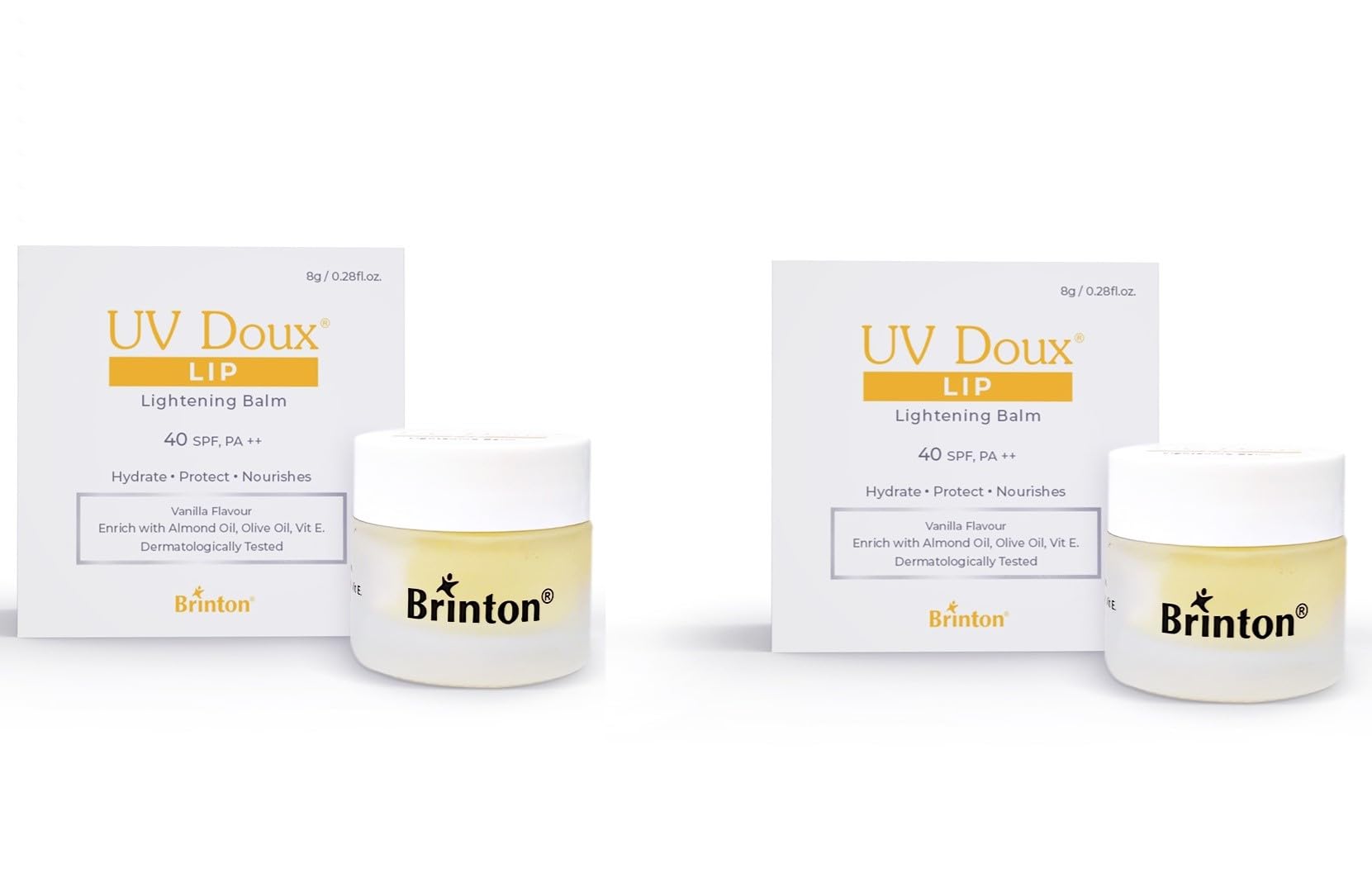 UV Doux SPF 40 PA++ Lip Lightening Balm with Almond Oil, Olive Oil & Vitamin E | Natural Lip Color Restoration | Hydrating & Nourishing Lip Care | Dermatologist Approved Unisex Vanilla Lip Balm (8g x 2) | Perfect for Daily Sun Protection & Chapped Lips Repair