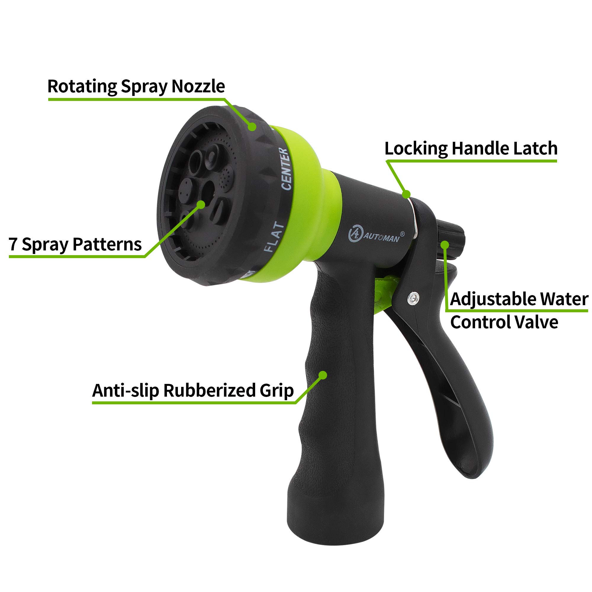 AUTOMAN EVA Recoil Expandable Garden Hose 25ft - 7 Pattern Spray Nozzle, Flexible Curly Water Hose, Retractable & Corrosion Resistant for Lawn, Garden & Car Washing (Green) - Perfect for Watering Plants, Washing Vehicles and Outdoor Cleaning
