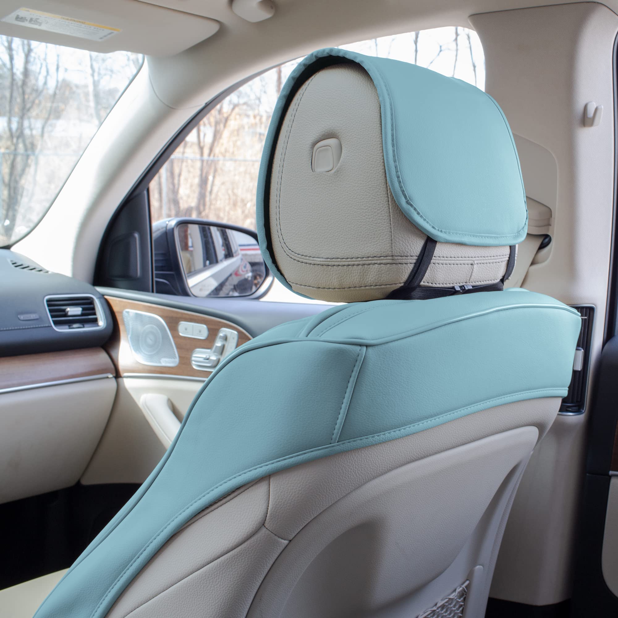 Premium TLH Grande70 Luxe Faux Leather Blue Car Seat Covers (2-Pack) - Waterproof Universal Fit for Cars, Trucks & SUVs - Comfortable Seat Protector with Sleek Pattern for Daily Commute, Road Trips & Family Travel