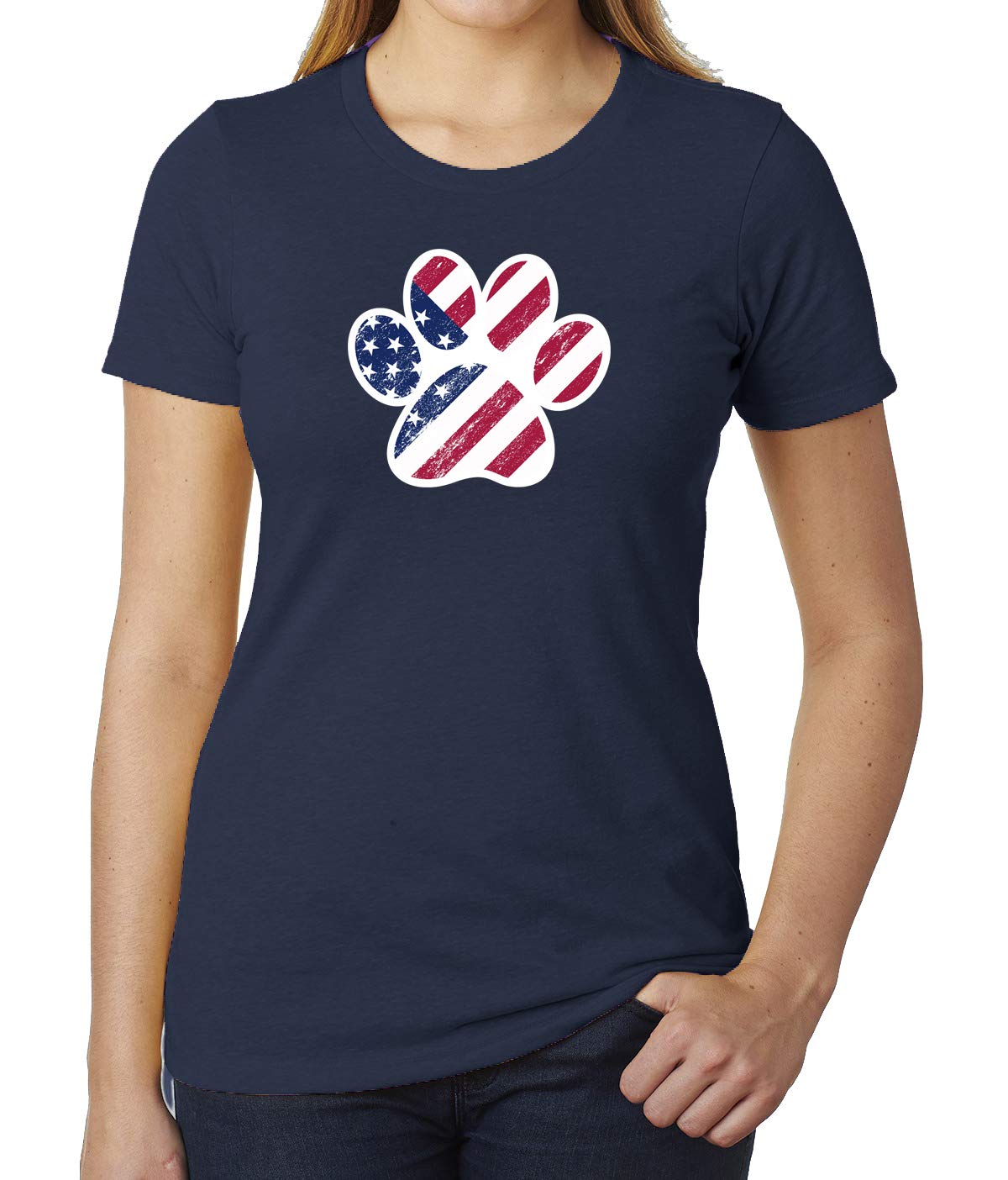 Patriotic American Flag Dog Paw Graphic T-Shirt for Women - 4th of July Independence Day Tee - Perfect for BBQ Parties, Festivals & Summer Outfits