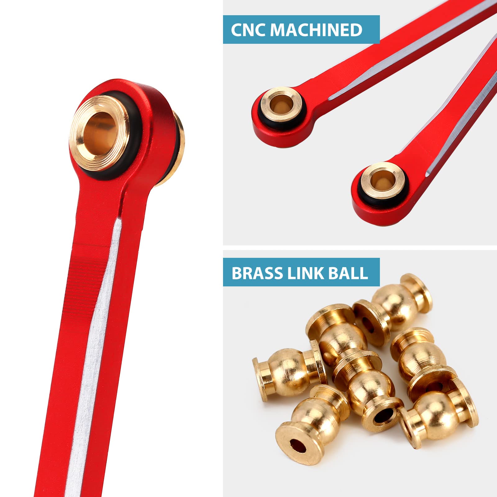 INJORA High Clearance CNC Aluminum Chassis Links Set for TRX4M Defender & Bronco 1/18 Scale RC Crawler Upgrade Parts (Red) - Perfect for Off-Road Trails, Rock Crawling and RC Car Performance Enhancement