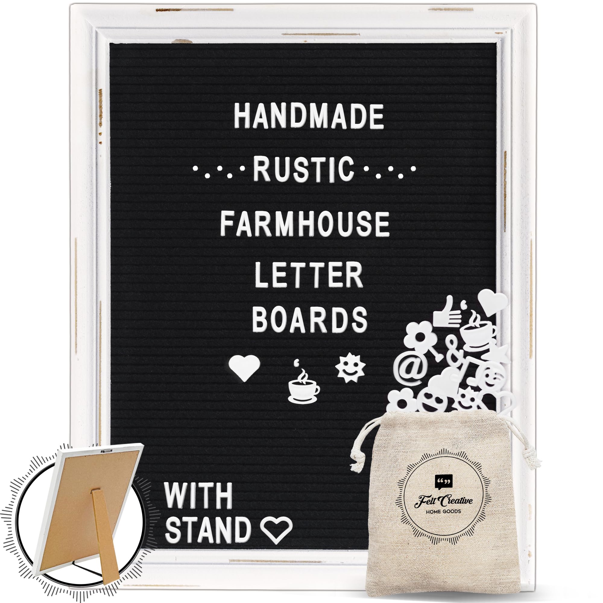 Black Felt Letter Board with Rustic Wood Frame - 12x16 Changeable Message Board for Baby Announcements, Home Decor & Events - Includes 350 Letters & Stand (Farmhouse Style)