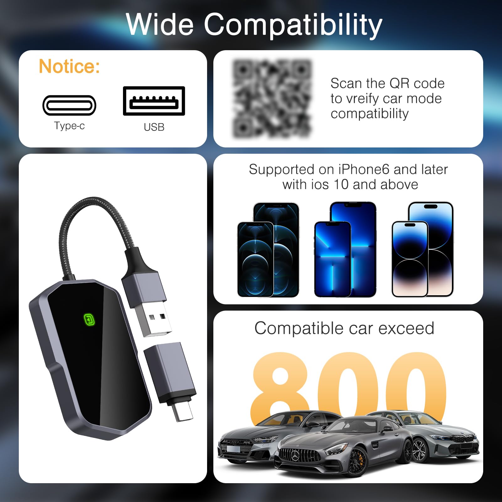 2025 Upgraded Wireless CarPlay Adapter for Apple iPhone - Convert Wired to Wireless Bluetooth CarPlay, Plug & Play Stereo Dongle for Cars 2017+ & iPhone iOS 10+ | Seamless Music Streaming & Hands-Free Calling While Driving