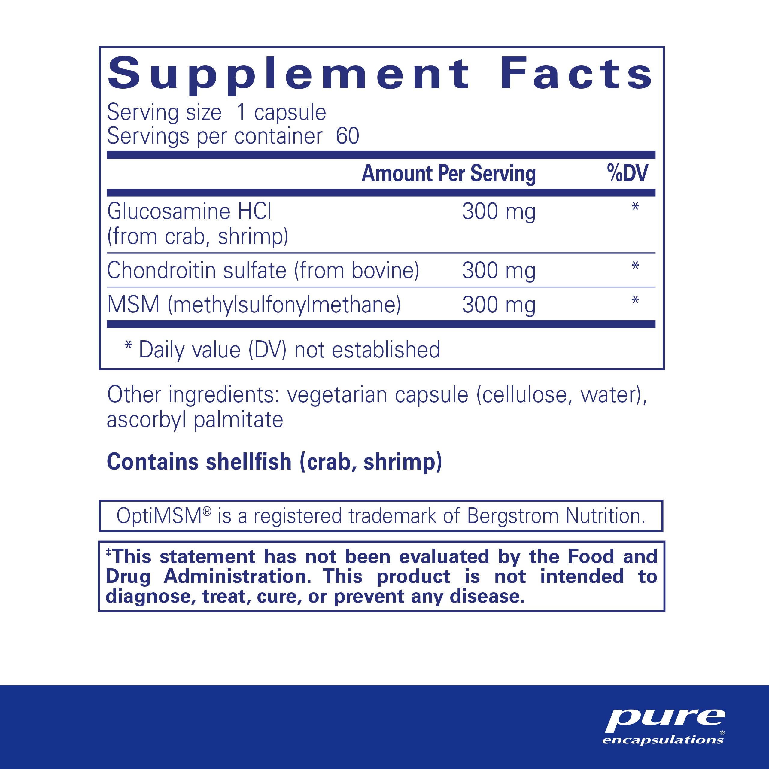 Pure Encapsulations Glucosamine Chondroitin with MSM Supplement - 60 Capsules for Joint Health Support, Cartilage Formation & Enzyme Activity - Gluten-Free, Non-GMO Formula - Ideal for Active Lifestyles, Athletes & Aging Adults