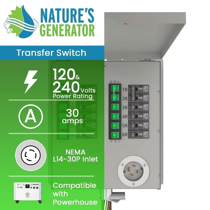 Natures Generator 12 Circuit 120V/240V 30A Manual Power Transfer Switch for Home Backup Power & Emergency Use