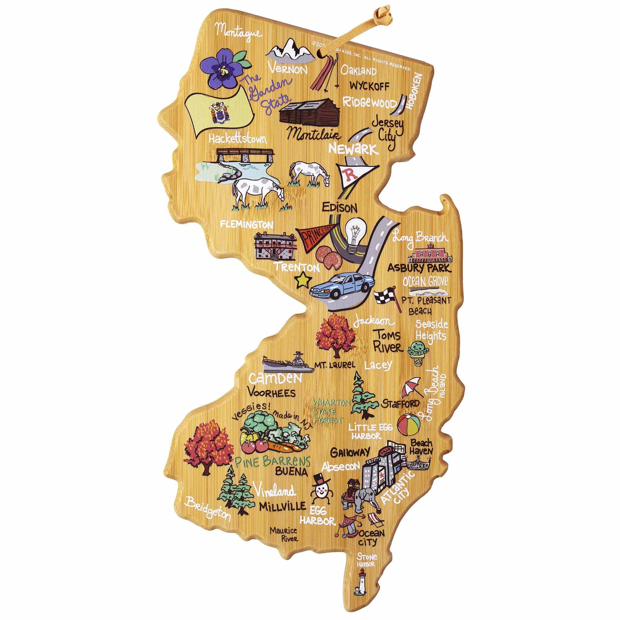 Premium New Jersey Themed Wooden Cutting Board with Fish Kiss™ Artwork - Perfect for Home Kitchen, Gift, and Food Prep