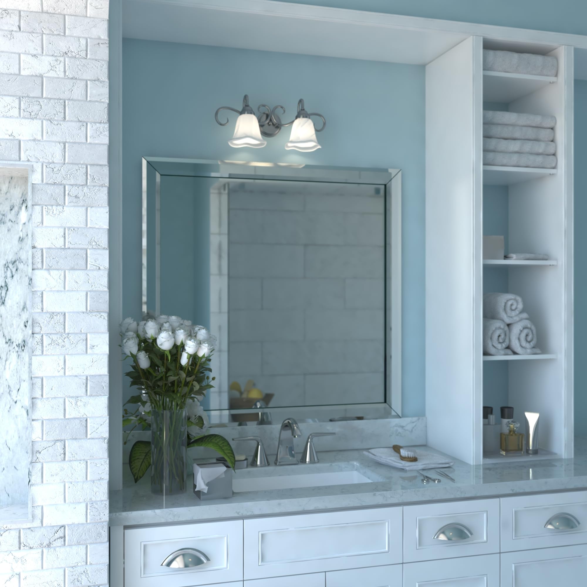 VAXCEL Bella 2-Light Bathroom Vanity Fixture - Brushed Nickel Finish, Transitional Over Mirror Lighting for Bathrooms - Easy to Install - Perfect for Master Bath, Powder Room & Guest Bath Decor