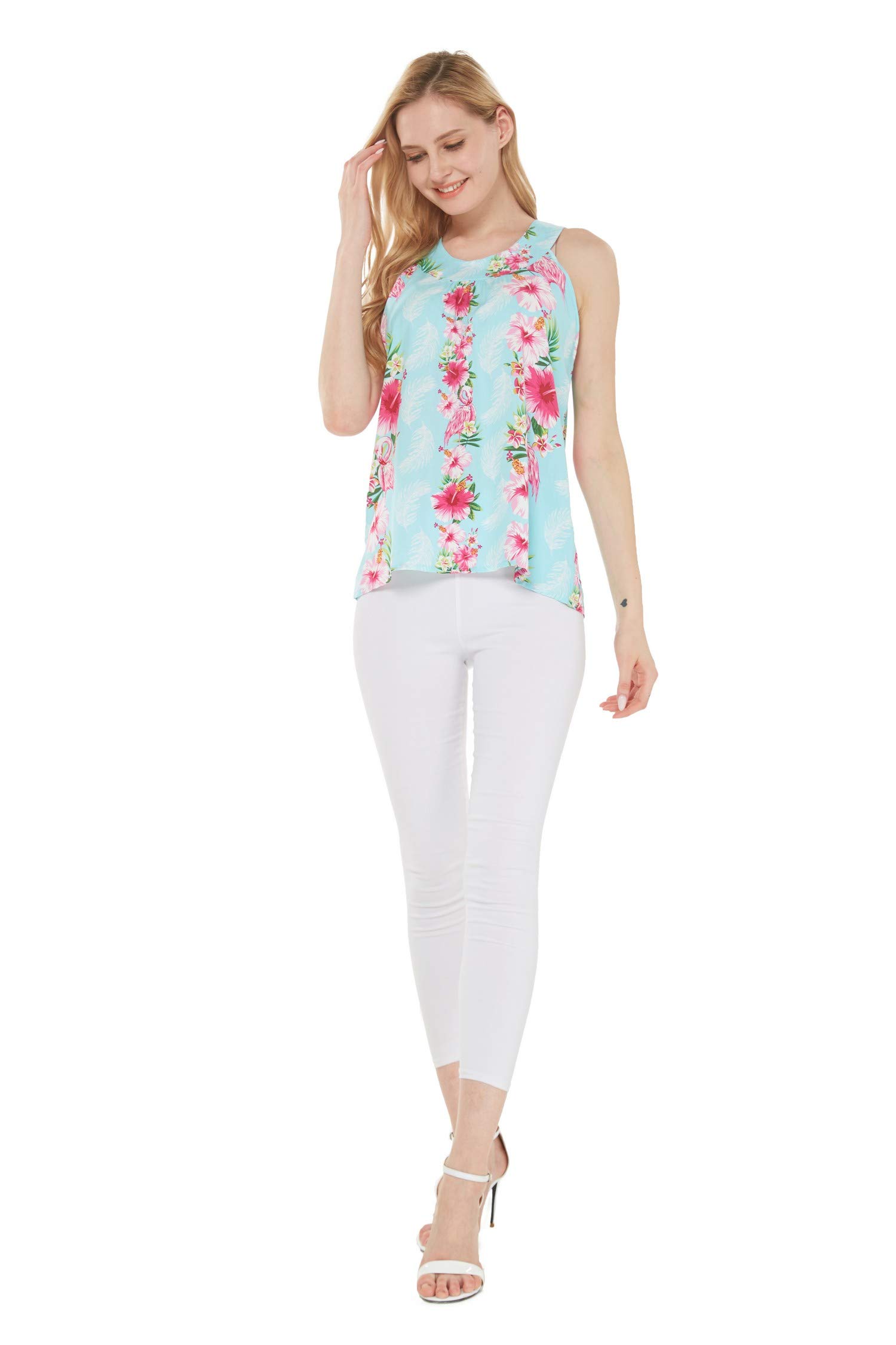 Women's Pink Hibiscus Vine Hawaiian Tank Top - Breathable & Comfortable for Beach, Vacation & Summer Outfits