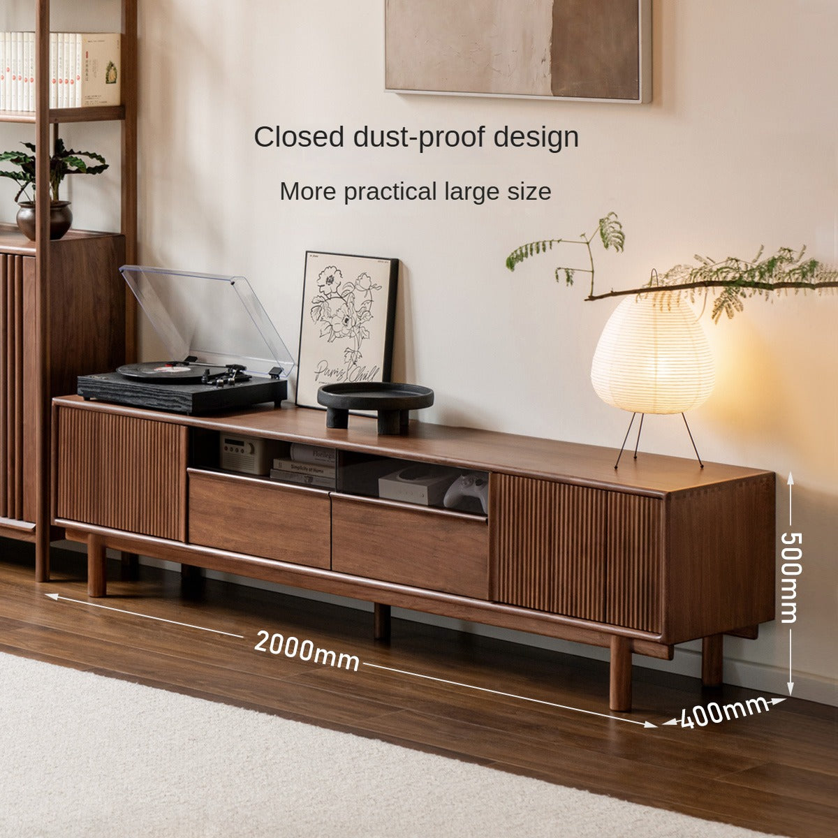 Premium Black Walnut & Ash Solid Wood TV Stand - Modern Entertainment Center for Living Room, Bedroom & Home Theater