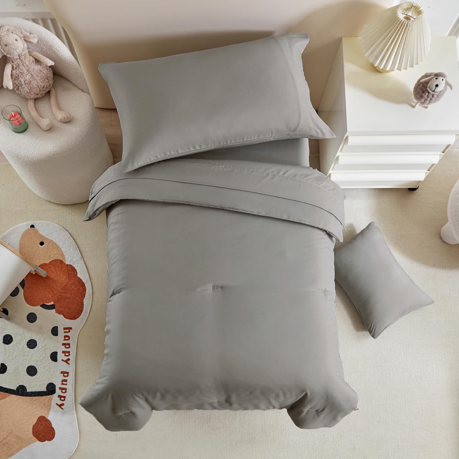 5-Piece Toddler Bedding Set for Boys & Girls - Soft, Breathable Quilted Comforter, Fitted Sheet, Flat Sheet & Pillowcases - Dark Gray - Perfect for Nursery, Daycare & Toddler Room Decor